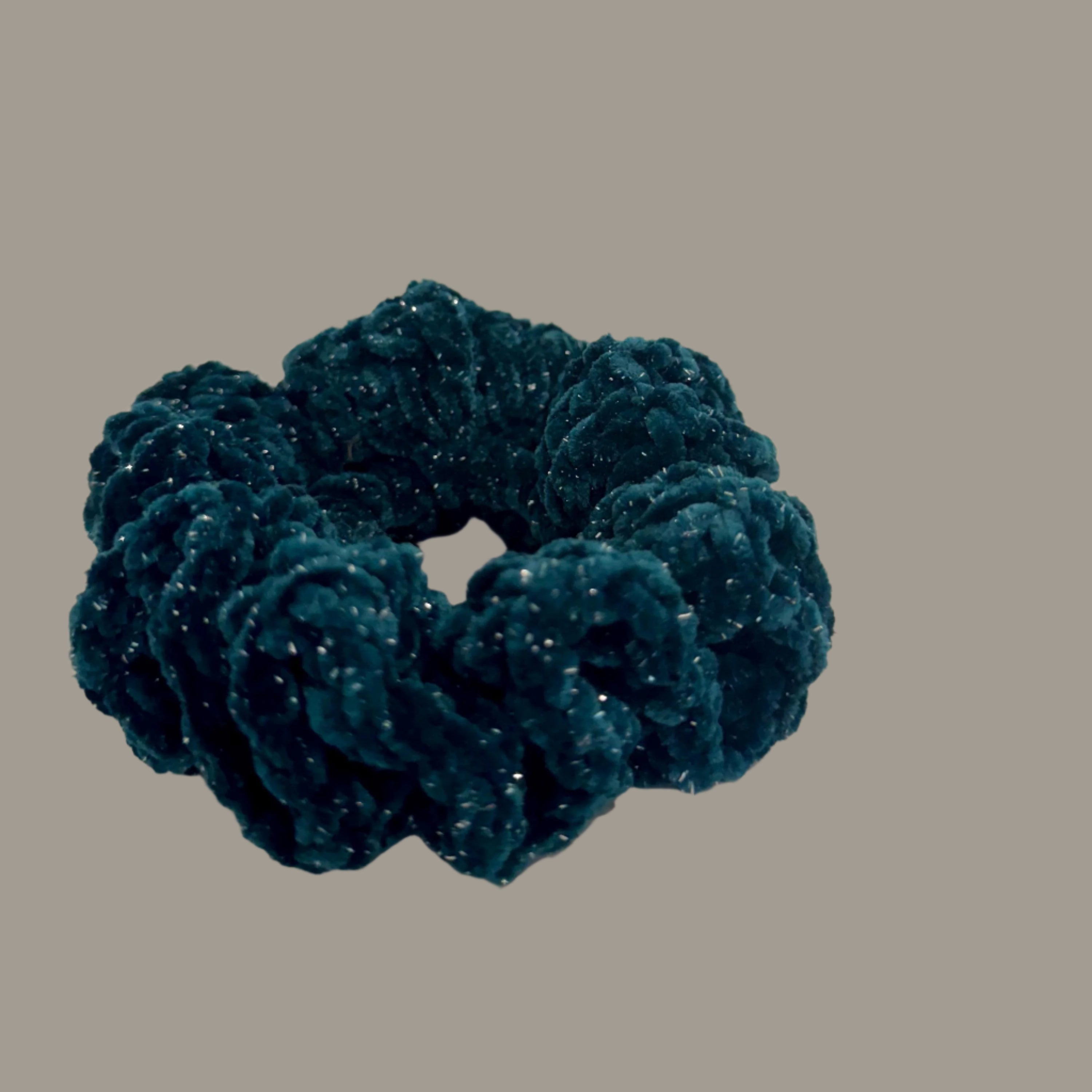 Extra large soft hair scrunchie made from soft velvety yarn- sparkly teal green