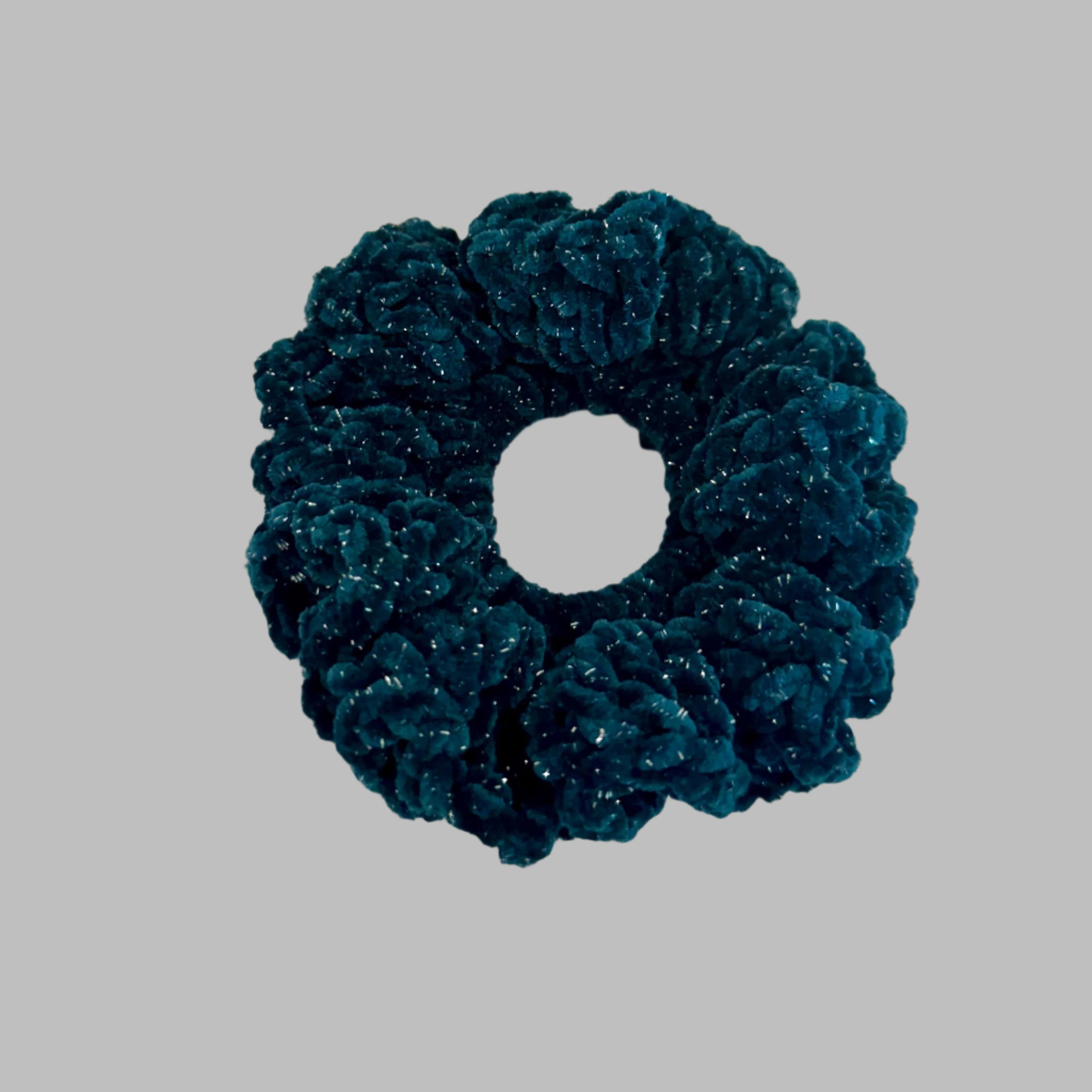 Extra large soft hair scrunchie made from soft velvety yarn- sparkly teal green