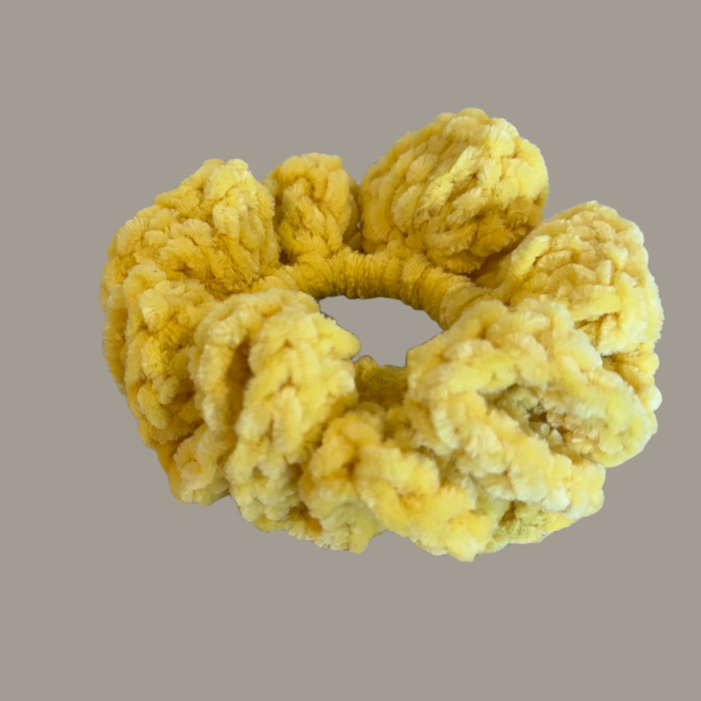 Soft hair scrunchie made from soft velvety yarn- honey yellow