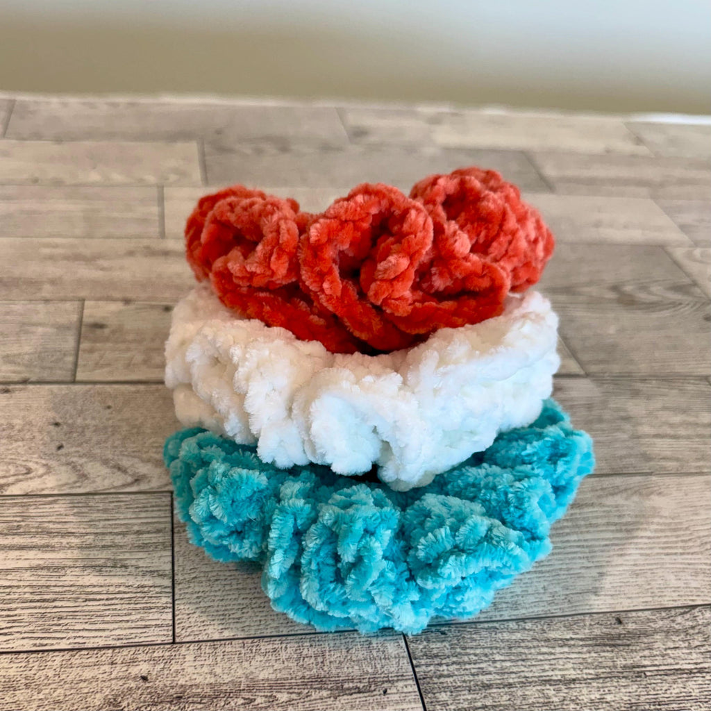 Soft hair scrunchie made from soft velvety yarn- in aqua blue color