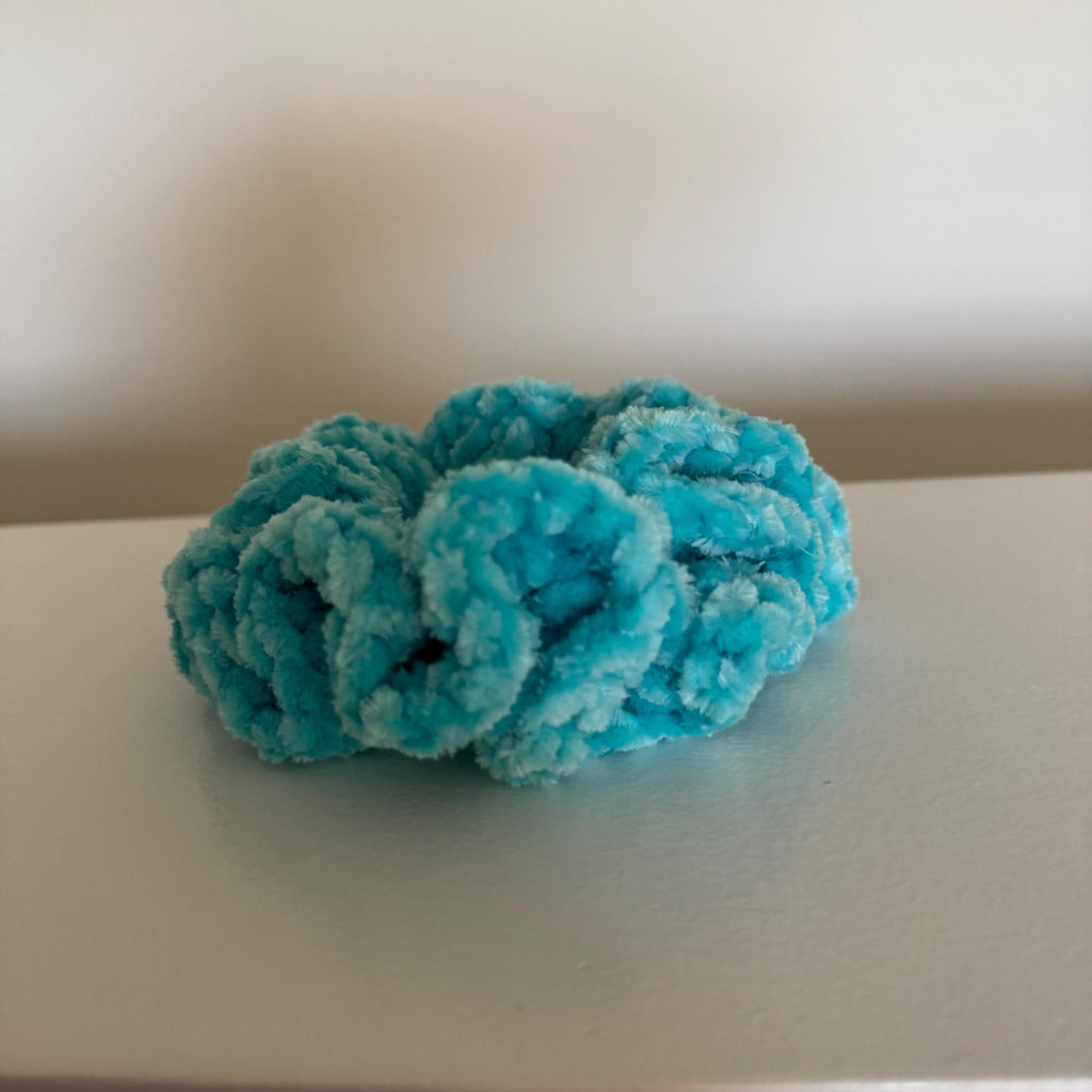 Soft hair scrunchie made from soft velvety yarn- in aqua blue color