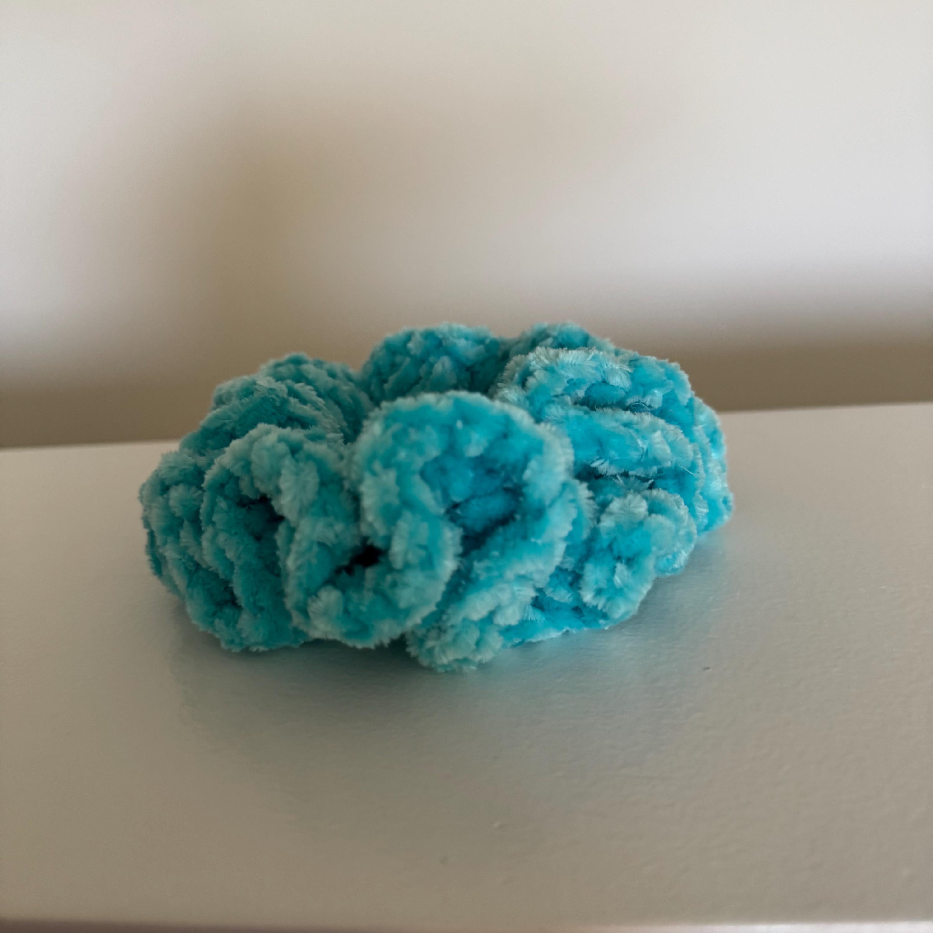 Soft hair scrunchie made from soft velvety yarn- in aqua blue color
