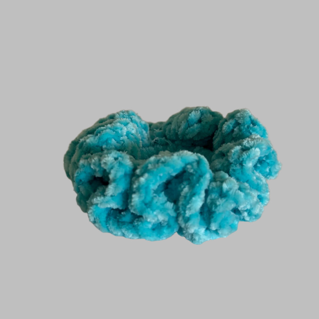 Soft hair scrunchie made from soft velvety yarn- in aqua blue color