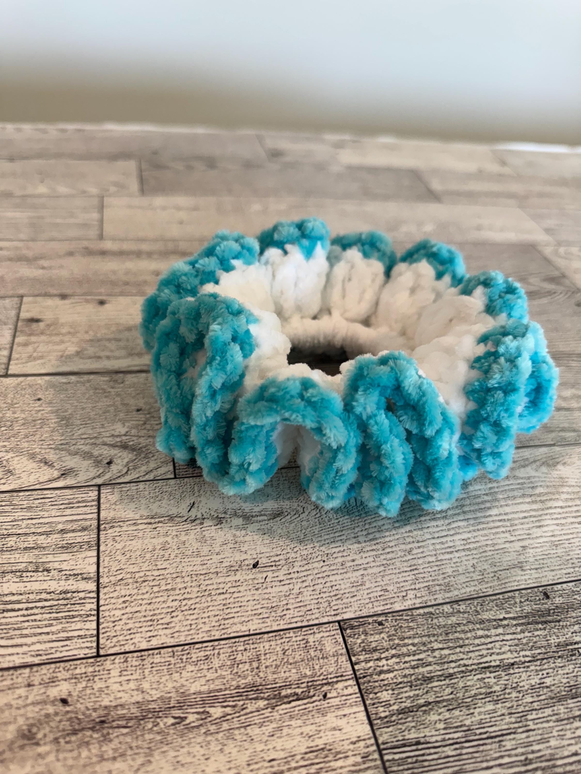 Extra large soft hair scrunchie - white and aqua blue color
