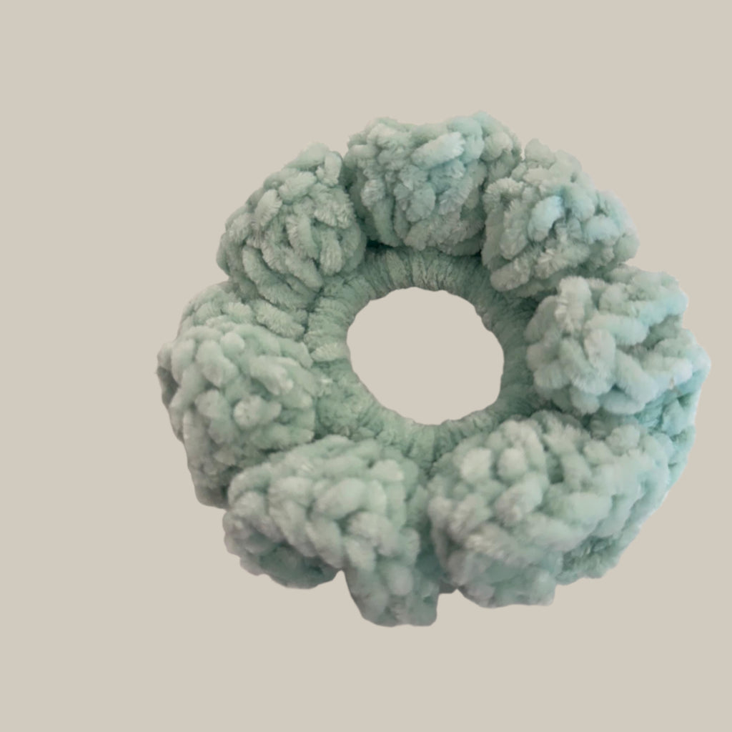 Soft hair scrunchie made from soft velvety yarn- Mint green color