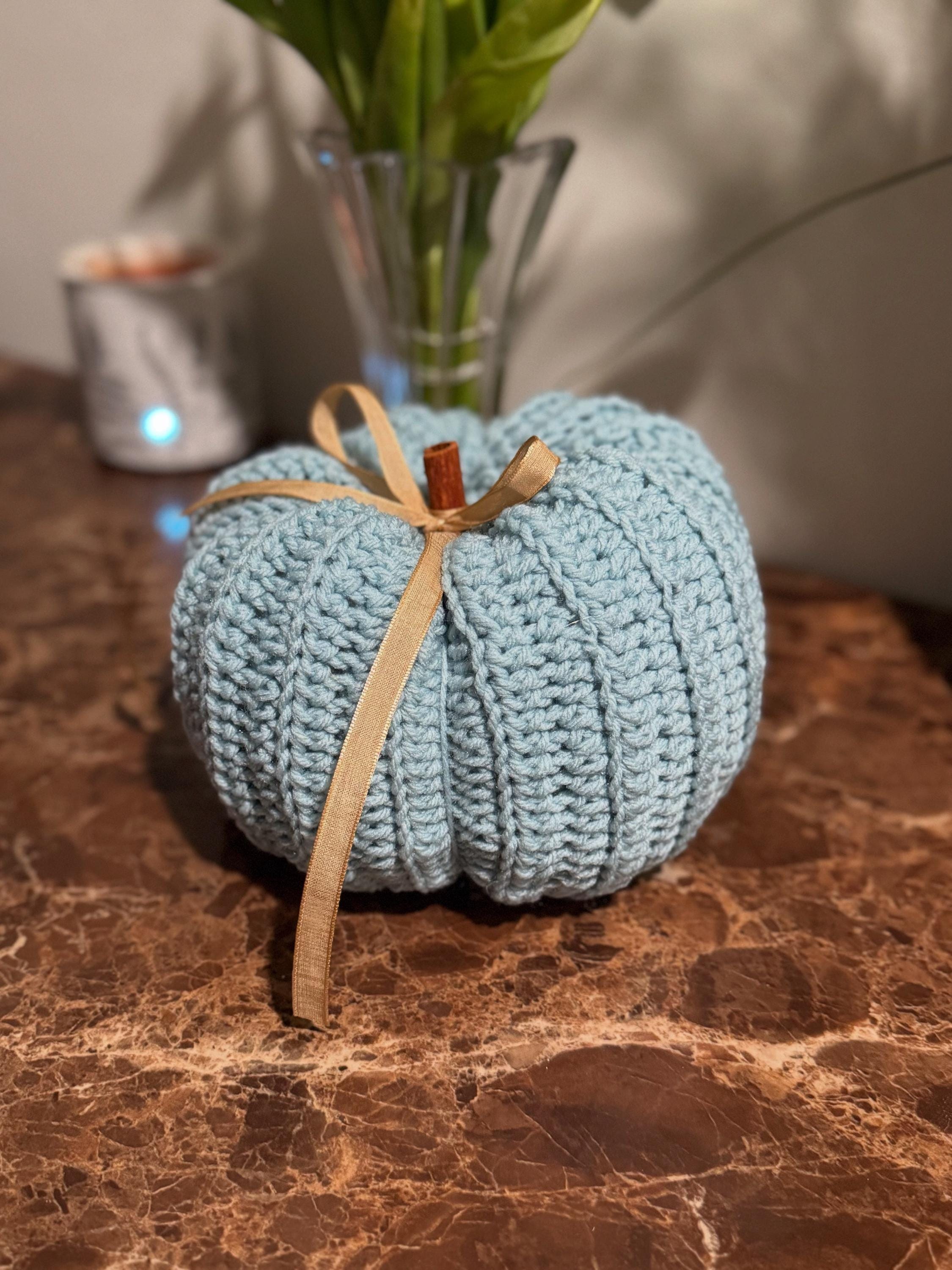 Decorative handmade crochet pumpkin coastal blue vibe