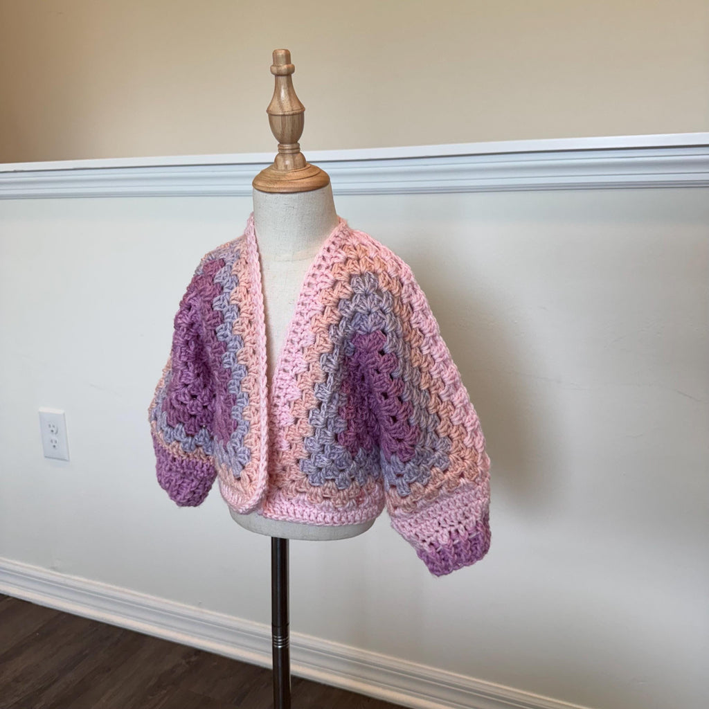 Handmade Gift Child Sweater Toddler Crochet Cardigan Pink Outfit Set Beautiful Headband Accessory Granny Stitch Pattern Hexagon Design Vintage Style Fashion Fall Weather Layering Piece Perfect Birthday Present Special Occasion Wear Size