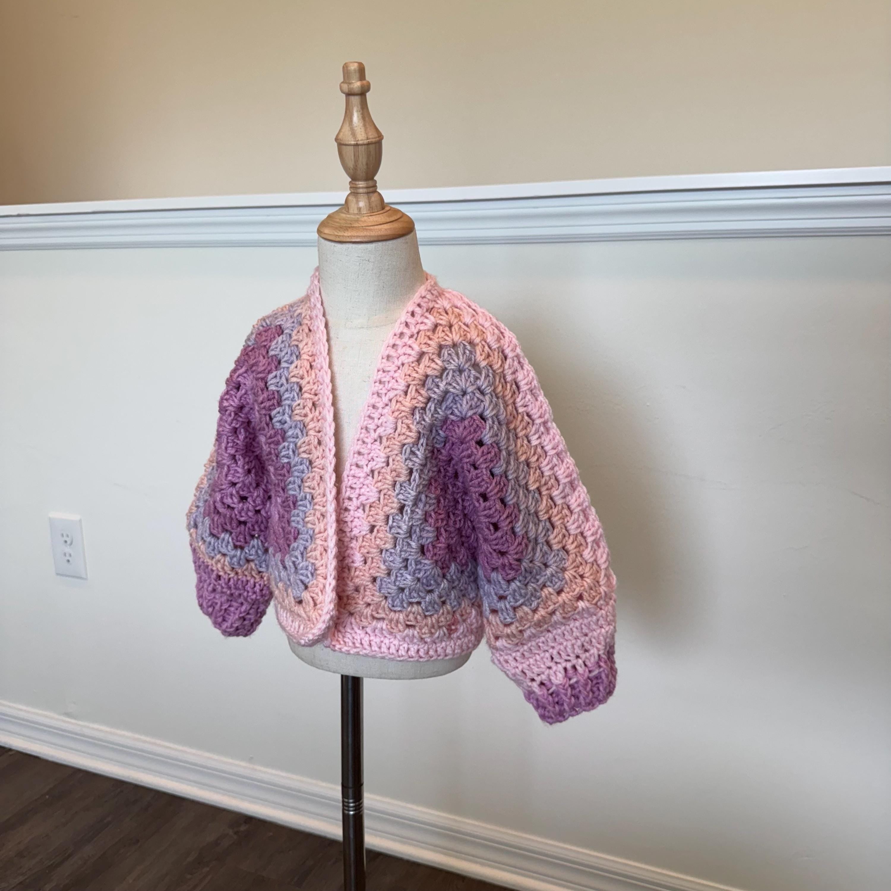 Handmade Gift Child Sweater Toddler Crochet Cardigan Pink Outfit Set Beautiful Headband Accessory Granny Stitch Pattern Hexagon Design Vintage Style Fashion Fall Weather Layering Piece Perfect Birthday Present Special Occasion Wear Size