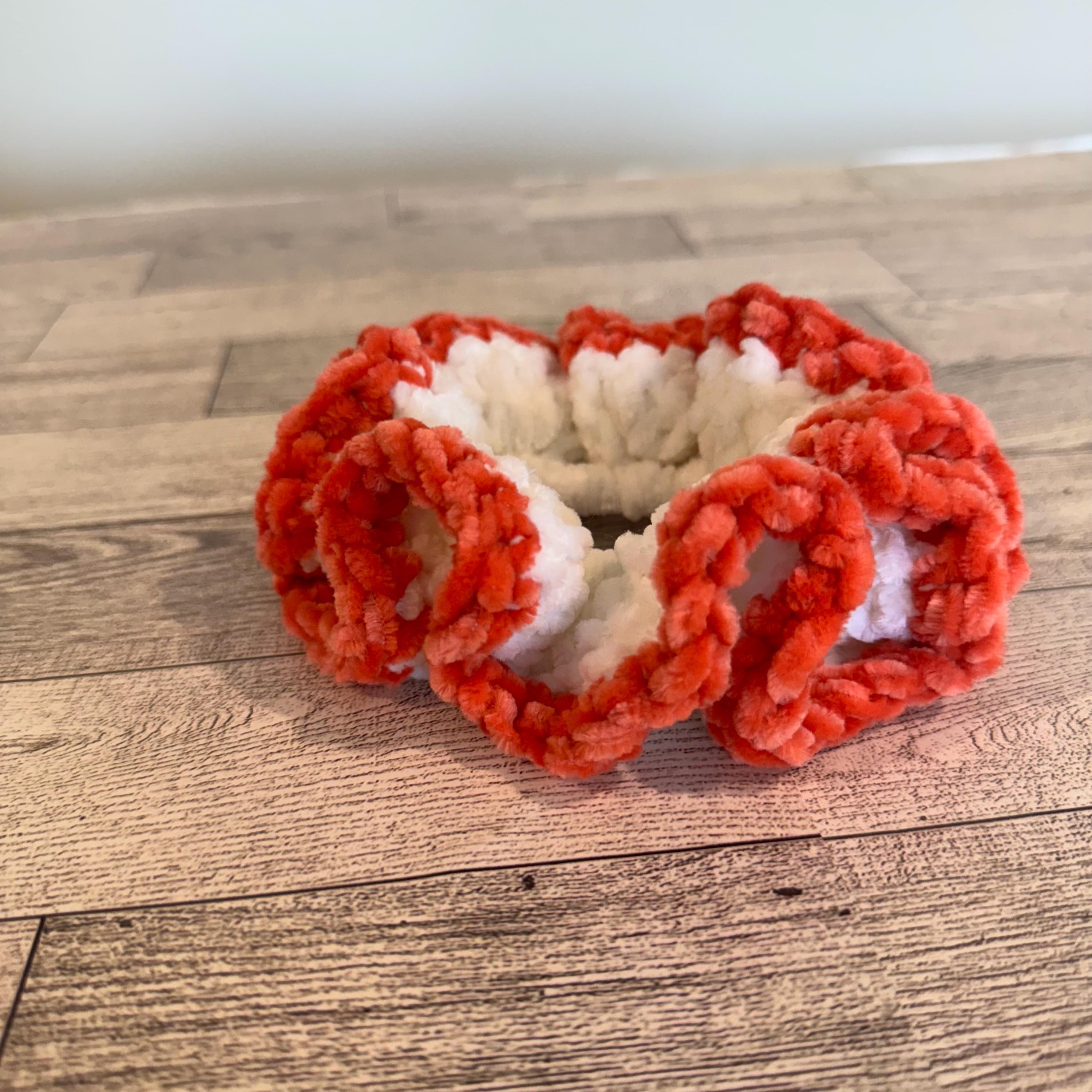 Handmade Velvet Scrunchie Perfect Gift Idea Soft Hair Accessory Ponytail Holder Extra Large Size White Coral Orange Colors Birthday Present Stocking Stuffer Appreciation Gift Healthcare Worker Present Nurse Gift Idea Comfortable Elastic Tie