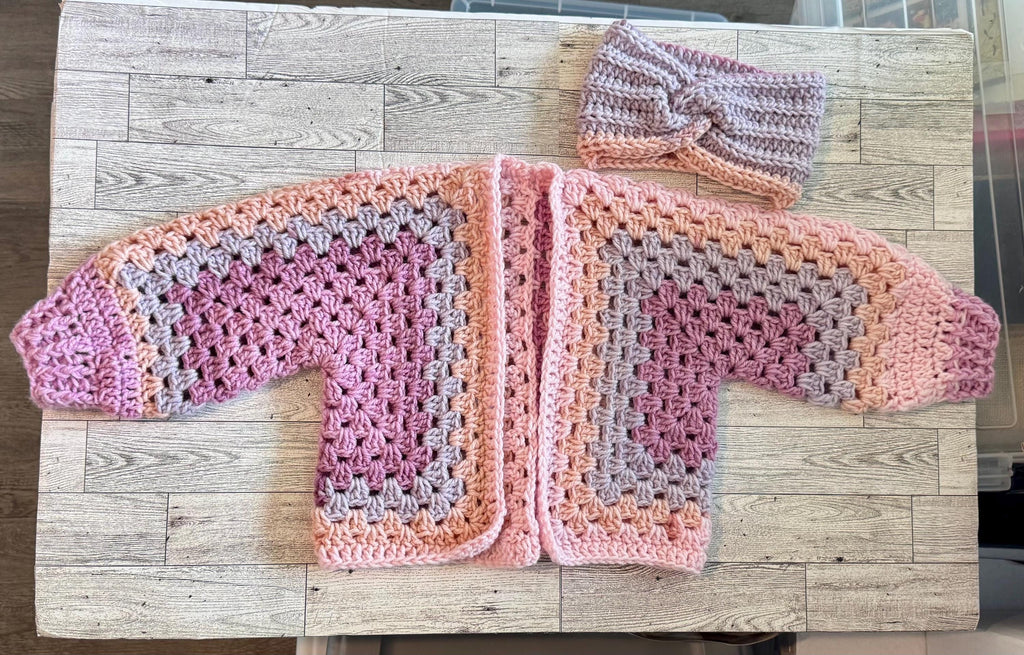 Crochet Cardigan and Set of Two Headbands/Ear warmers