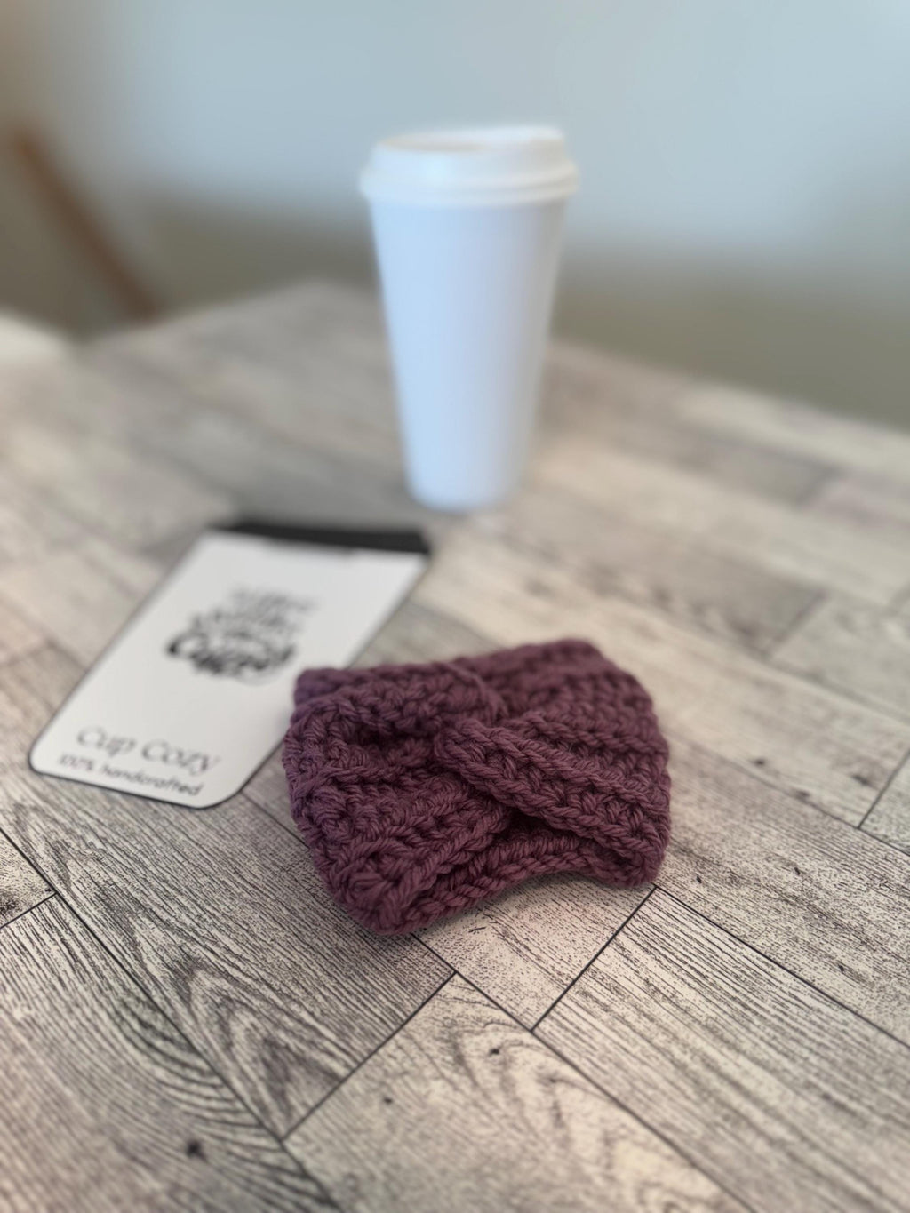 Cofee Cup Cozy Drink Deep Purple Color Sleeve Coffee Lover Gift Mom Present Handmade Reusable Eco friendly Mug Protector Cozy