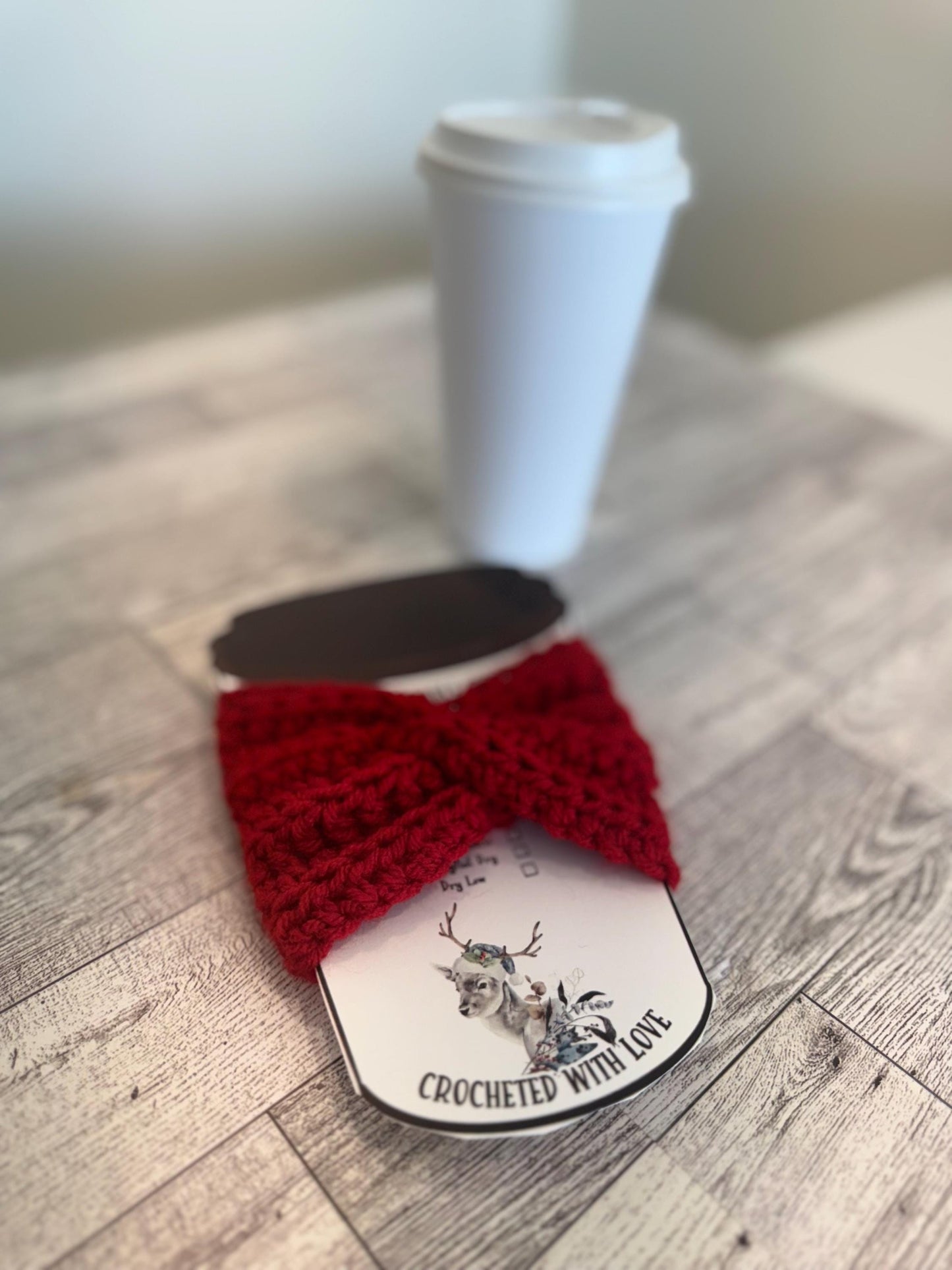 Handmade Crochet Coffee Cup Cozy – Reusable, Eco-Friendly Gift for Coffee Lovers in Crimson Red Color