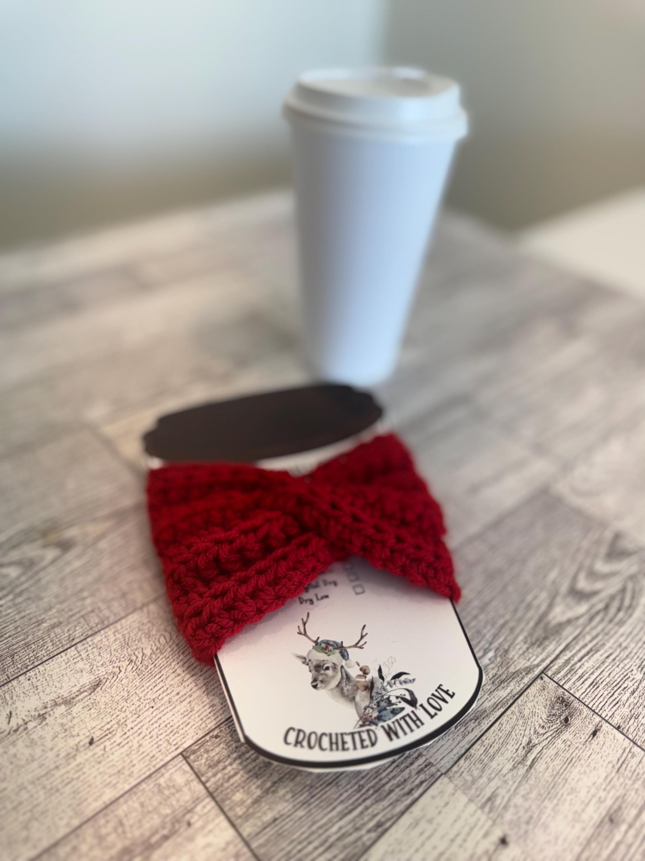 Handmade Crochet Coffee Cup Cozy – Reusable, Eco-Friendly Gift for Coffee Lovers in Crimson Red Color