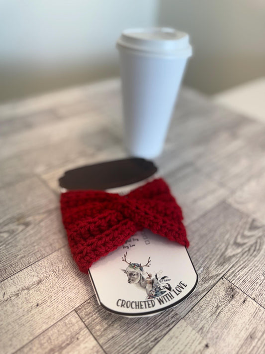 Handmade Crochet Coffee Cup Cozy – Reusable, Eco-Friendly Gift for Coffee Lovers in Crimson Red Color