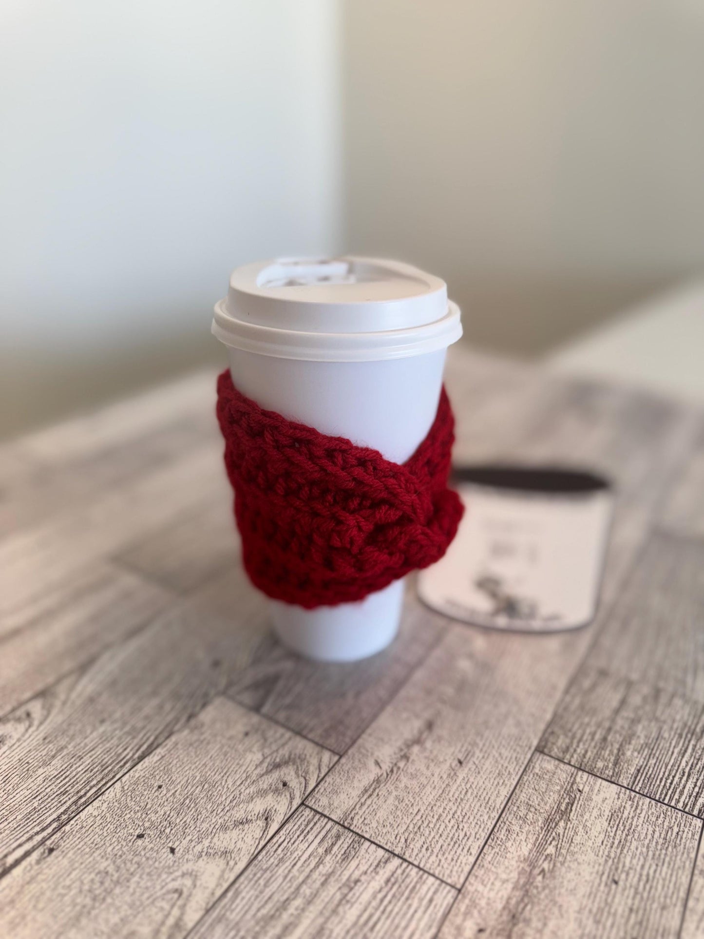 Handmade Crochet Coffee Cup Cozy – Reusable, Eco-Friendly Gift for Coffee Lovers in Crimson Red Color