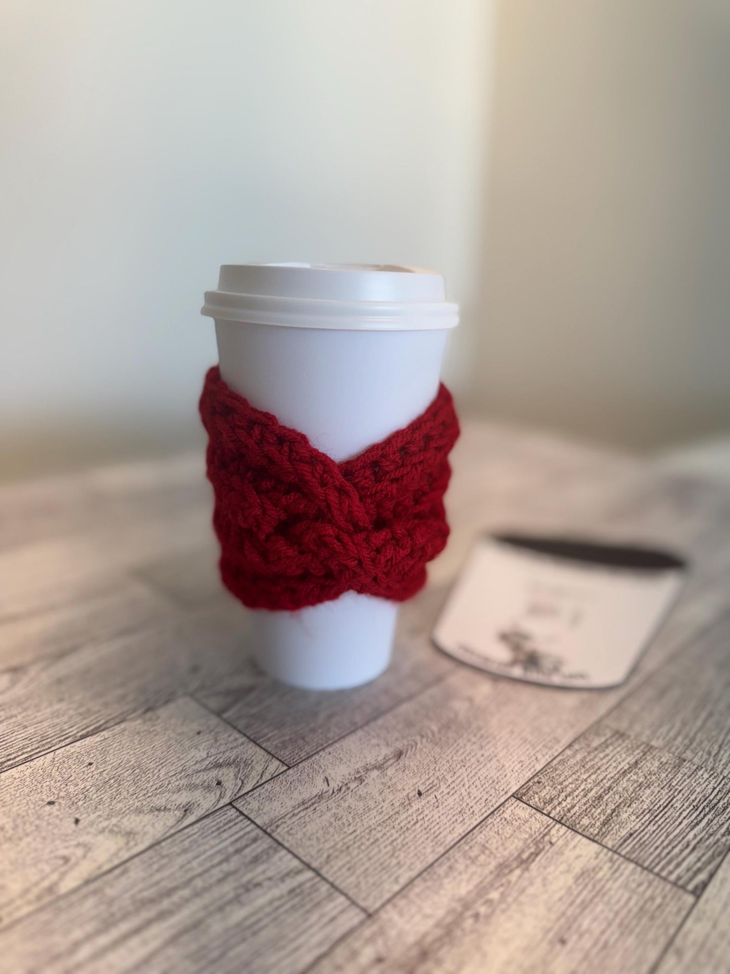 Handmade Crochet Coffee Cup Cozy – Reusable, Eco-Friendly Gift for Coffee Lovers in Crimson Red Color