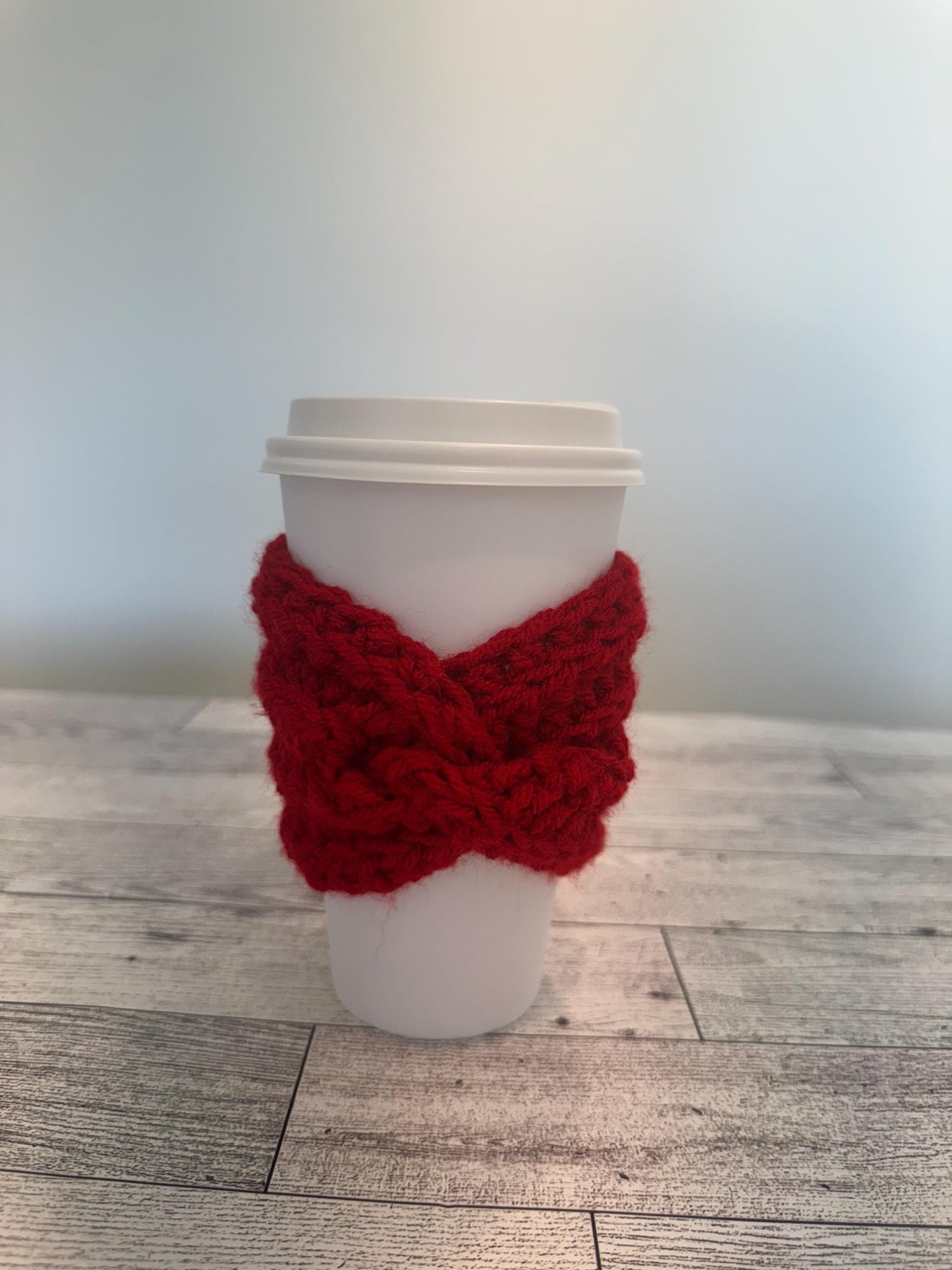 Handmade Crochet Coffee Cup Cozy – Reusable, Eco-Friendly Gift for Coffee Lovers in Crimson Red Color