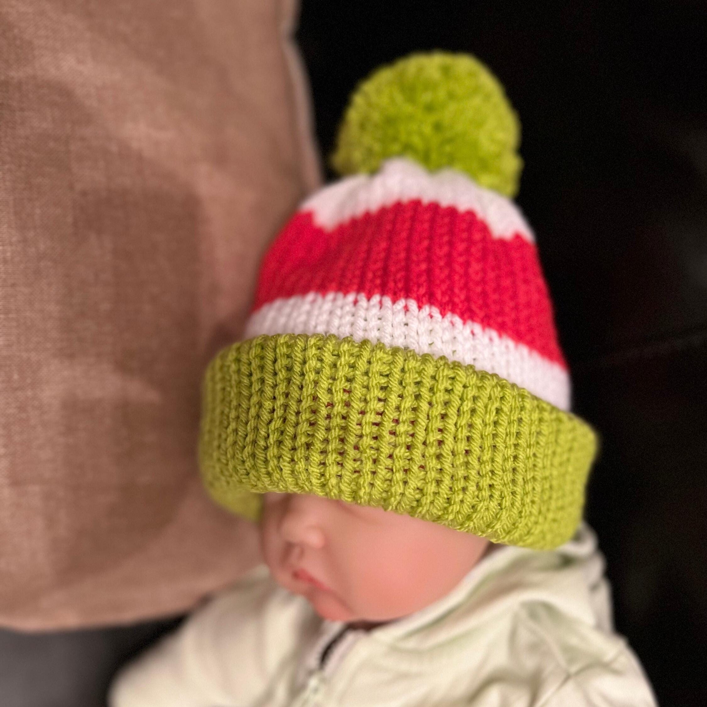 Christmas beanie hat, red-white- lime green colored, sizes newborn to adult, Grinch hat, baby Grinch hat, woman’s grinch hat, toddler beanie