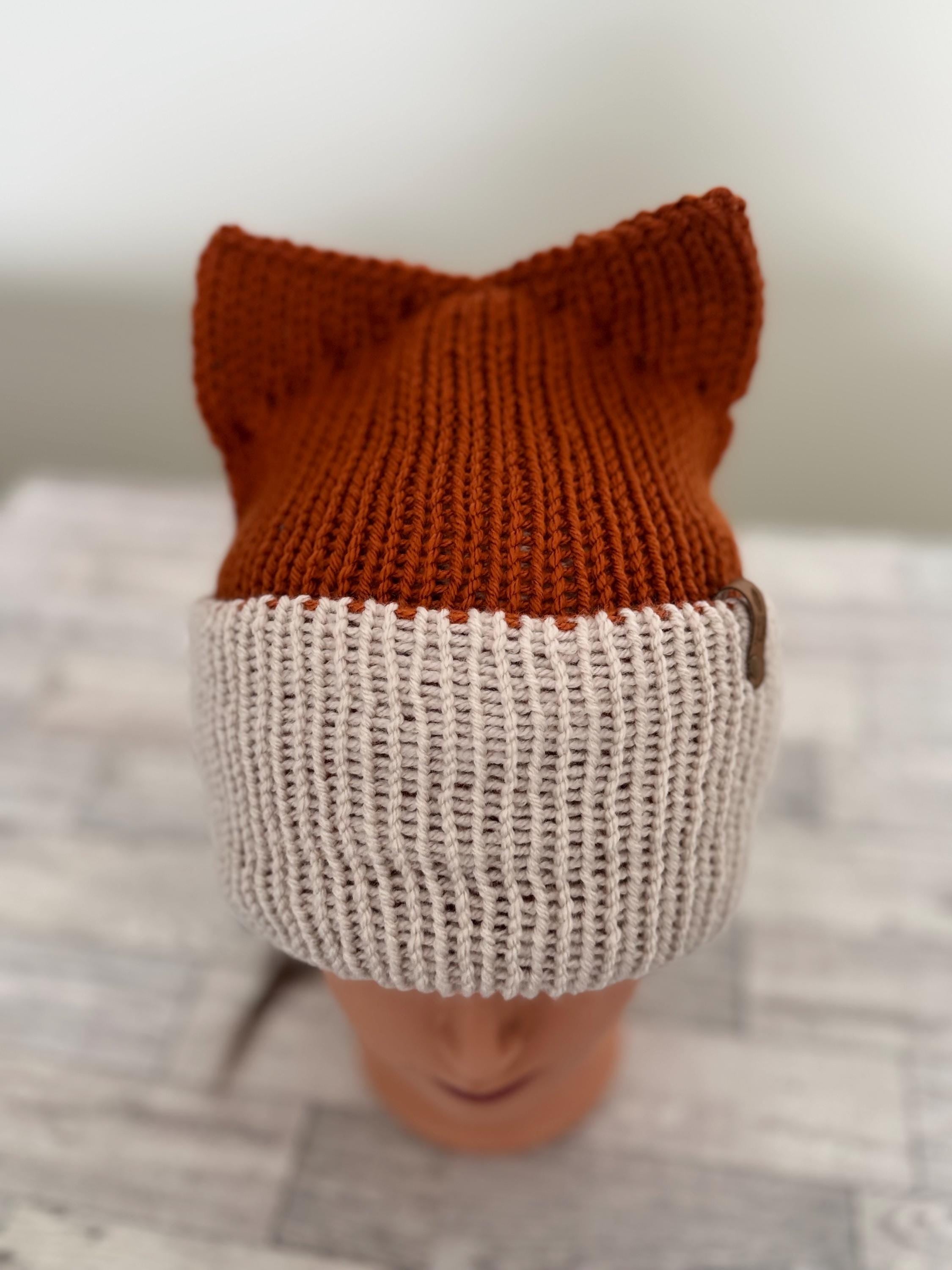 Fox Ears knitted beanie hat Adult Size Winter Hat Soft Knitted double layer