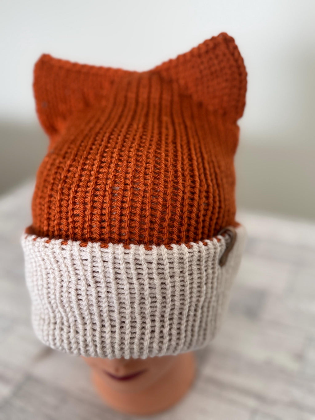 Fox Ears knitted beanie hat Adult Size Winter Hat Soft Knitted double layer