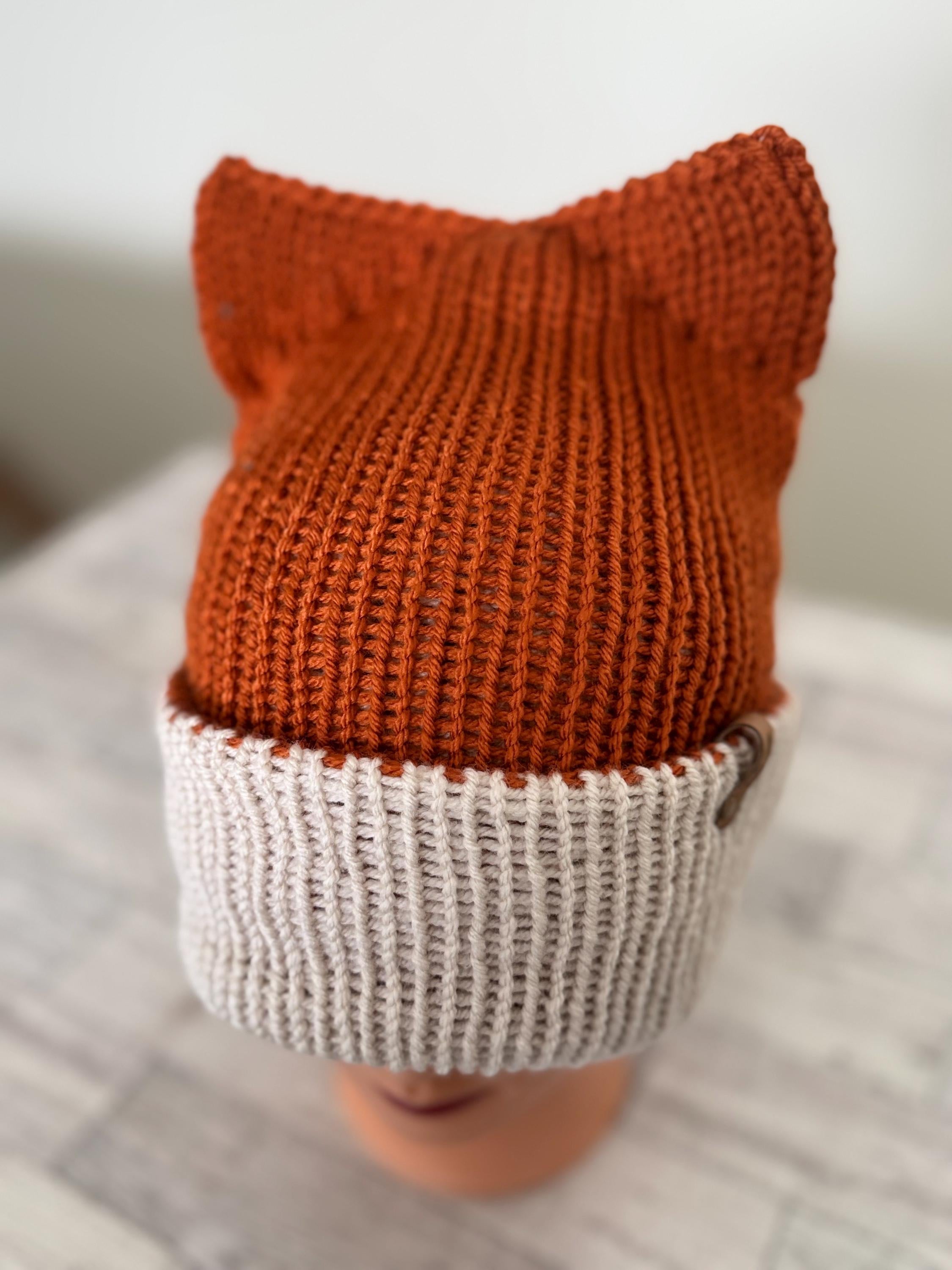 Fox Ears knitted beanie hat Adult Size Winter Hat Soft Knitted double layer