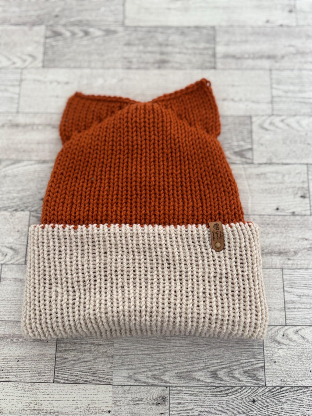 Fox Ears knitted beanie hat Adult Size Winter Hat Soft Knitted double layer