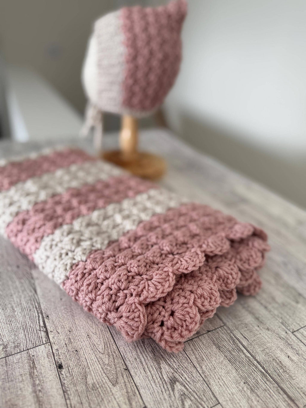 Gift Set Baby Shower Handmade Crochet Pixie Hat and Crib Size Blanket Newborn Keepsake Neutral Crochet Baby Set