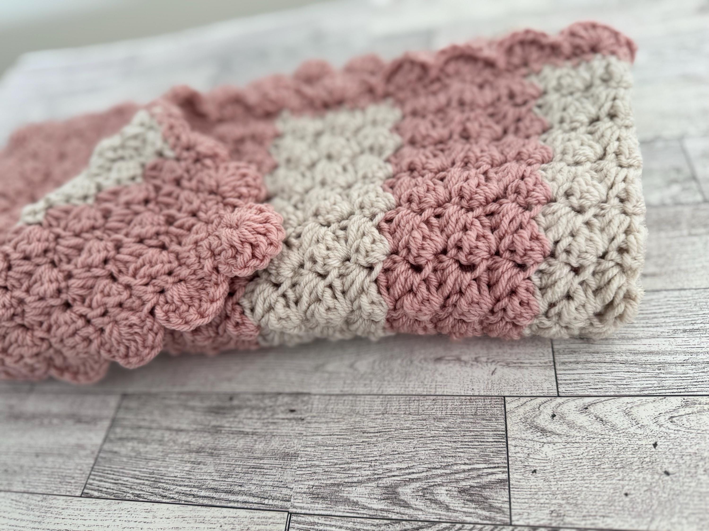 Crib Size Baby blanket Victorian rose pink and Beige striped blanket for baby girl handmade 35”x25” cradle blanket