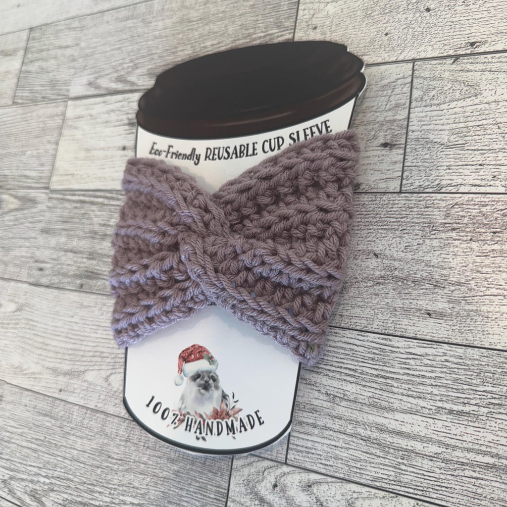 Handmade Crochet Cup Sleeve Coffee Cozy Reusable Beverage Holder Eco Friendly Alternative Sustainable Coffee Accessory Purple Color Design Hot Drink Protection Hand Comfort Feature Daily Coffee Essential Mothers Day Gift Idea Coffee Lover