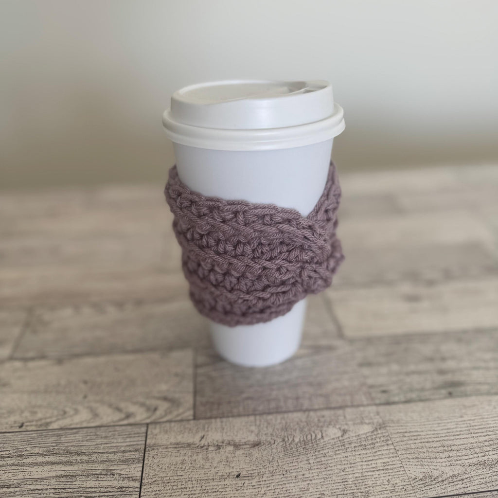 Crochet Coffee Accessory Handmade Cup Sleeve Reusable Drink Cozy Beautiful Purple Design Lavender Color Creation Hot Beverage Protector Hand Comfort Feature Eco Friendly Alternative Sustainable Coffee Essential Daily Drink Companion Mothers