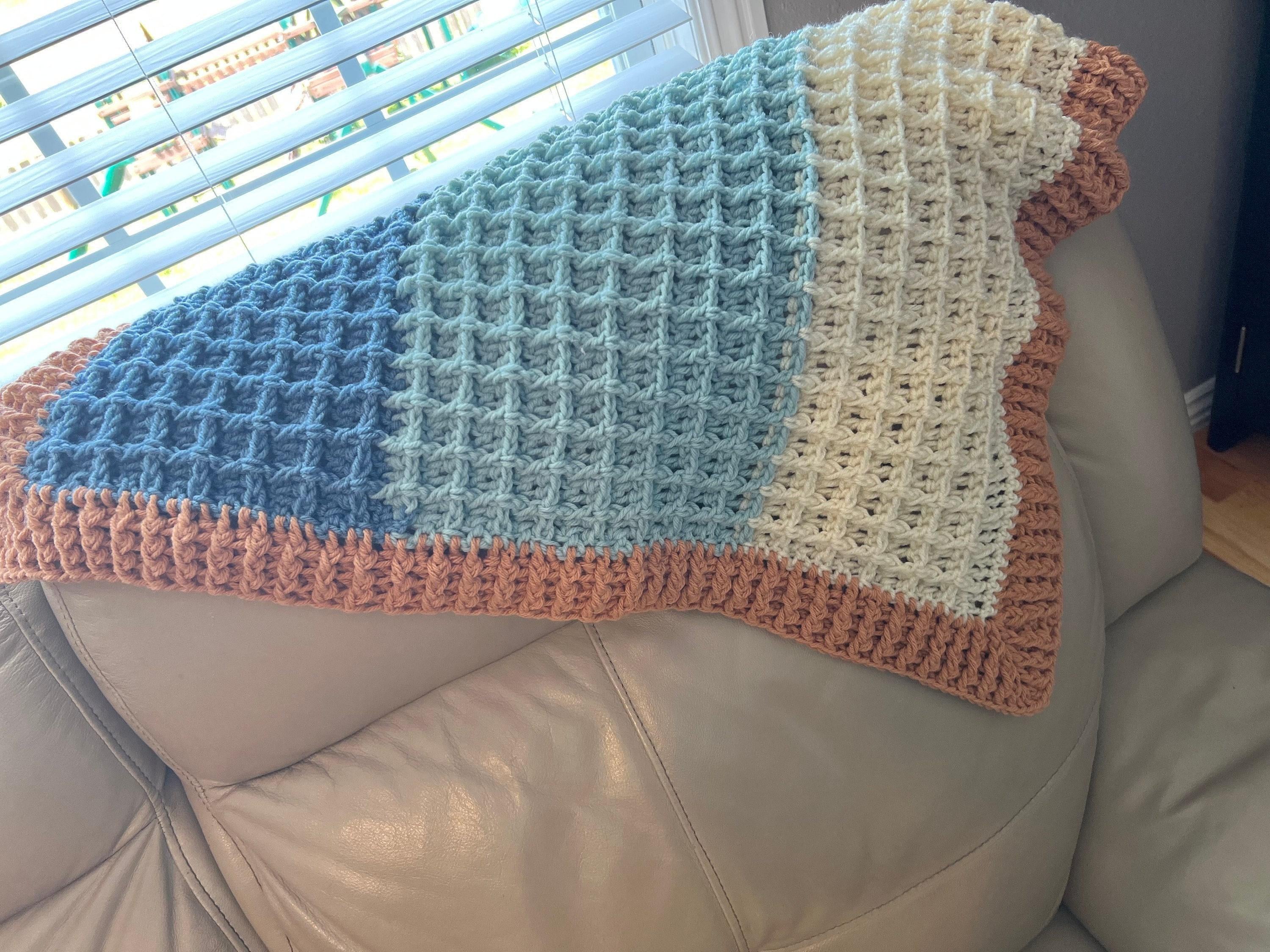 Bassinet Blanket Stroller Cover Carseat Accessory Beach Theme Design Coastal Nursery Decor Boho Style Pattern Handmade Crochet Technique Modern Heirloom Quality Soft Yarn Material Blue White Beige Colors Perfect Newborn Gift Baby Shower