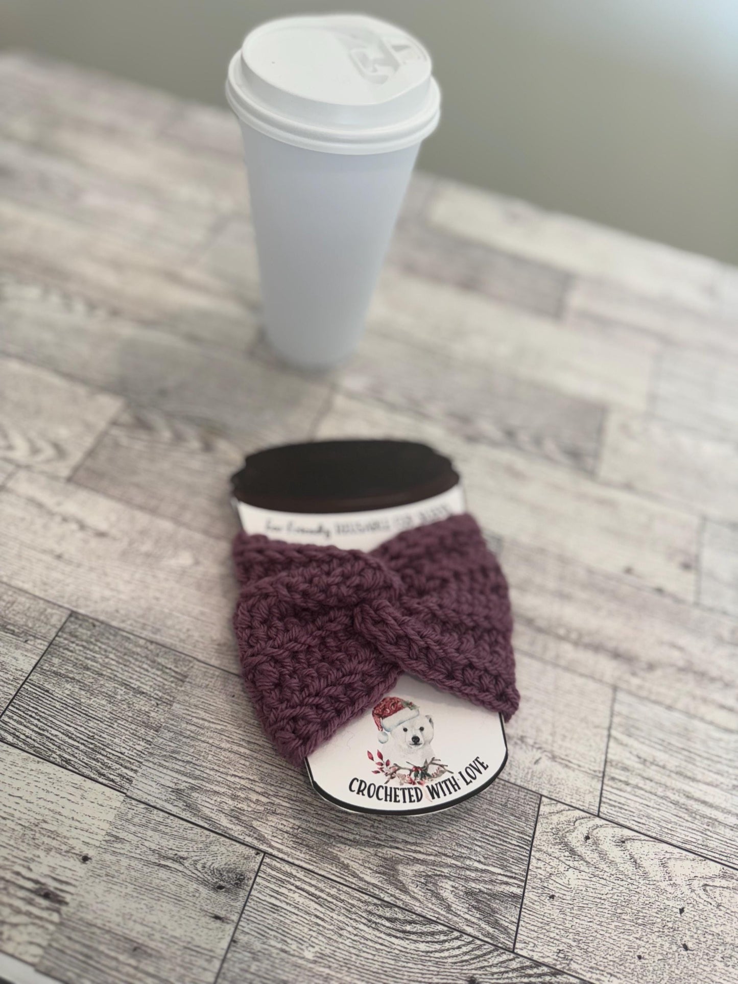 Cofee Cup Cozy Drink Deep Purple Color Sleeve Coffee Lover Gift Mom Present Handmade Reusable Eco friendly Mug Protector Cozy