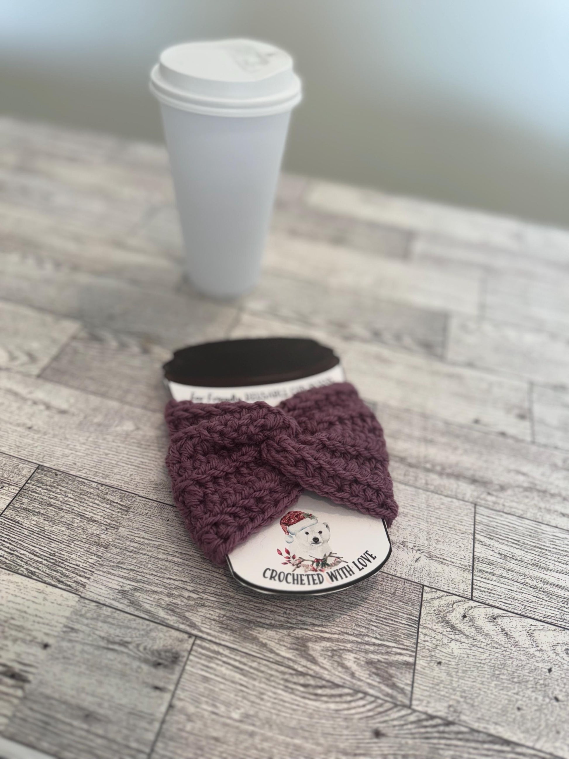 Cofee Cup Cozy Drink Deep Purple Color Sleeve Coffee Lover Gift Mom Present Handmade Reusable Eco friendly Mug Protector Cozy