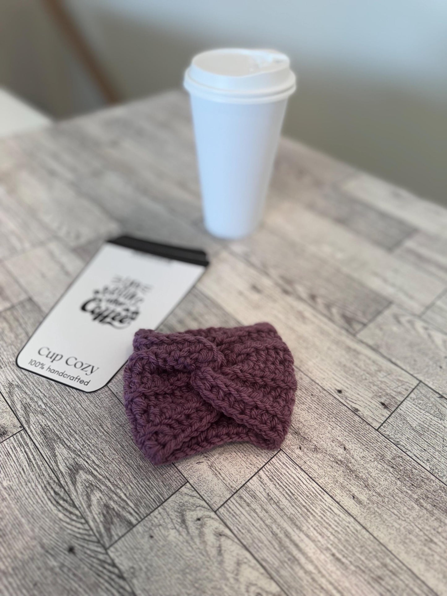 Cofee Cup Cozy Drink Deep Purple Color Sleeve Coffee Lover Gift Mom Present Handmade Reusable Eco friendly Mug Protector Cozy