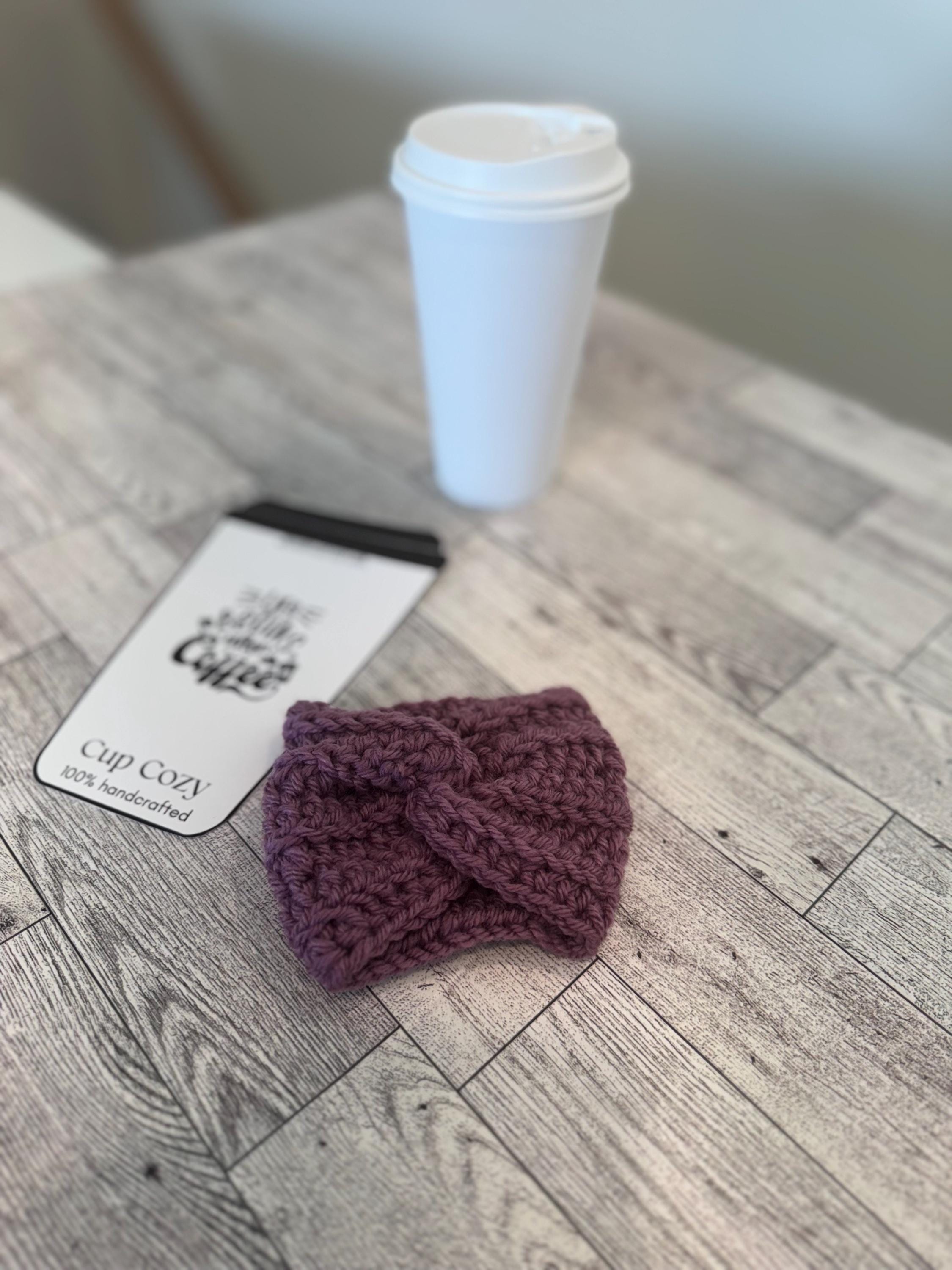 Cofee Cup Cozy Drink Deep Purple Color Sleeve Coffee Lover Gift Mom Present Handmade Reusable Eco friendly Mug Protector Cozy