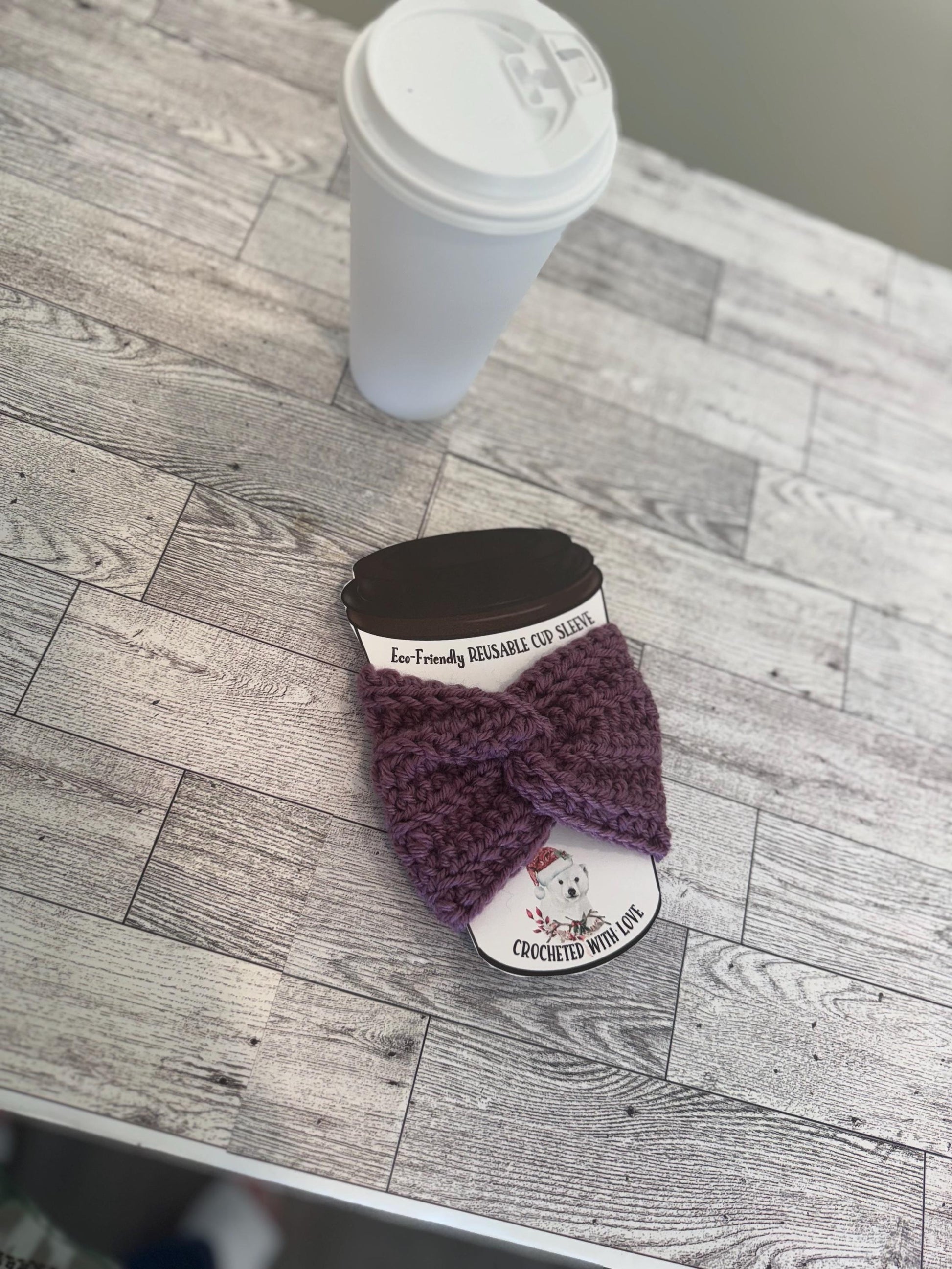 Cofee Cup Cozy Drink Deep Purple Color Sleeve Coffee Lover Gift Mom Present Handmade Reusable Eco friendly Mug Protector Cozy