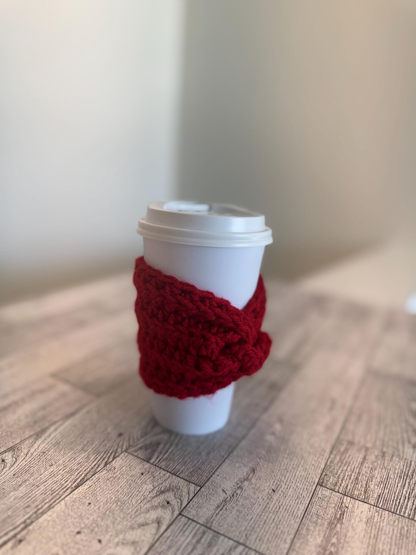 Handmade Crochet Coffee Cup Cozy – Reusable, Eco-Friendly Gift for Coffee Lovers in Crimson Red Color