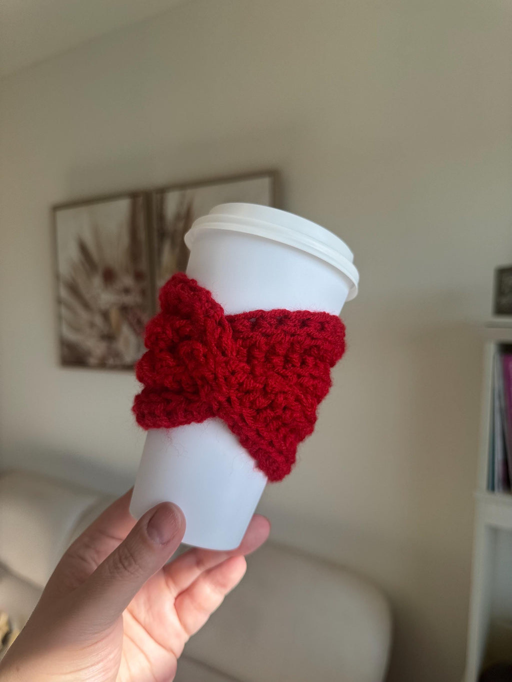Handmade Crochet Coffee Cup Cozy – Reusable, Eco-Friendly Gift for Coffee Lovers in Crimson Red Color