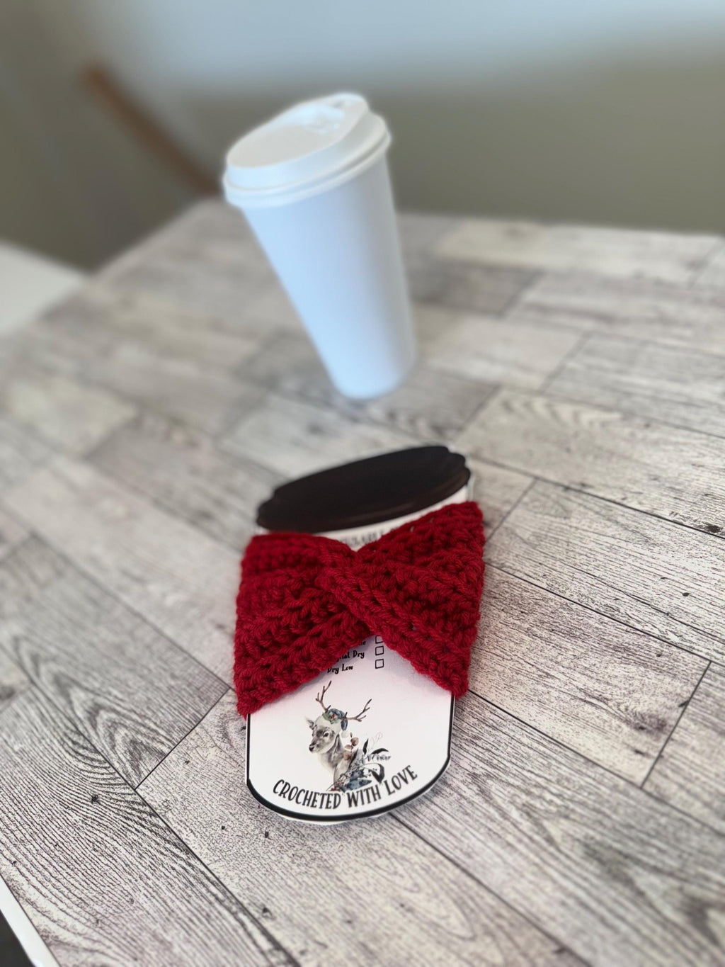 Handmade Crochet Coffee Cup Cozy – Reusable, Eco-Friendly Gift for Coffee Lovers in Crimson Red Color