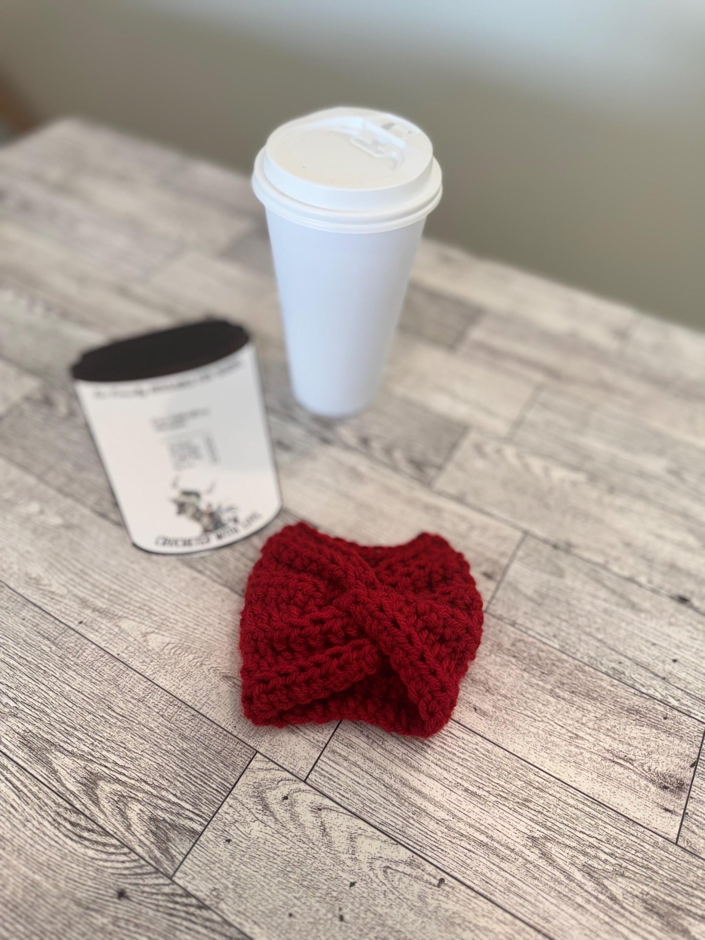 Handmade Crochet Coffee Cup Cozy – Reusable, Eco-Friendly Gift for Coffee Lovers in Crimson Red Color