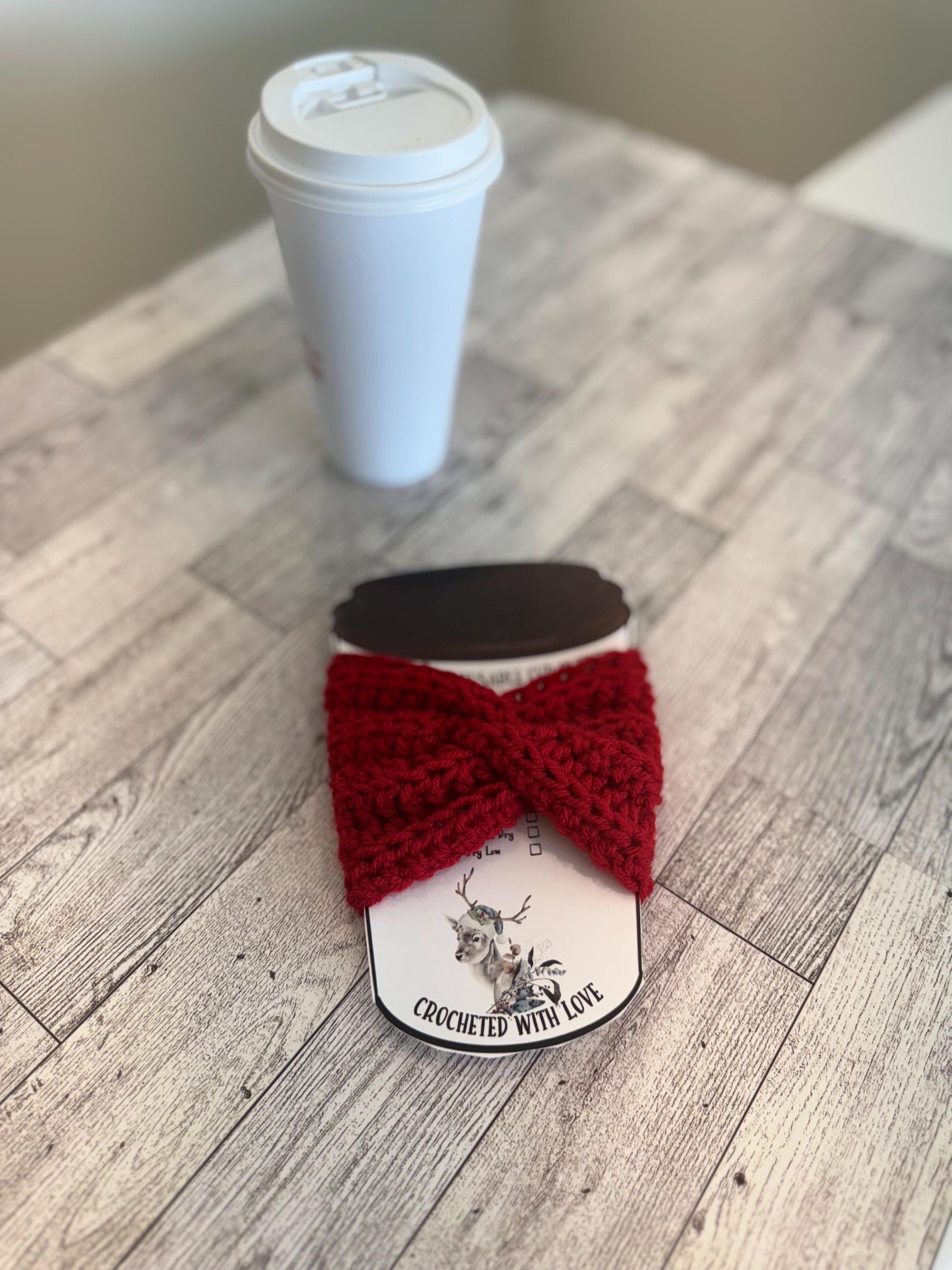 Handmade Crochet Coffee Cup Cozy – Reusable, Eco-Friendly Gift for Coffee Lovers in Crimson Red Color