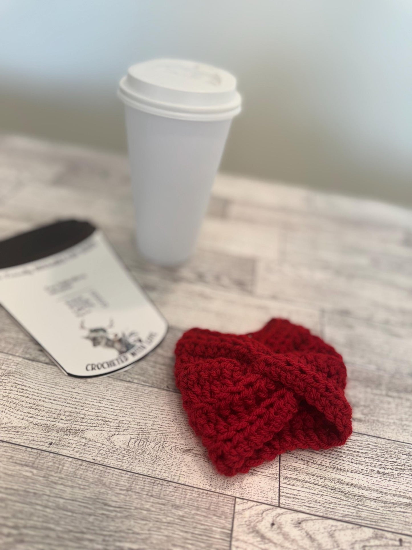 Handmade Crochet Coffee Cup Cozy – Reusable, Eco-Friendly Gift for Coffee Lovers in Crimson Red Color
