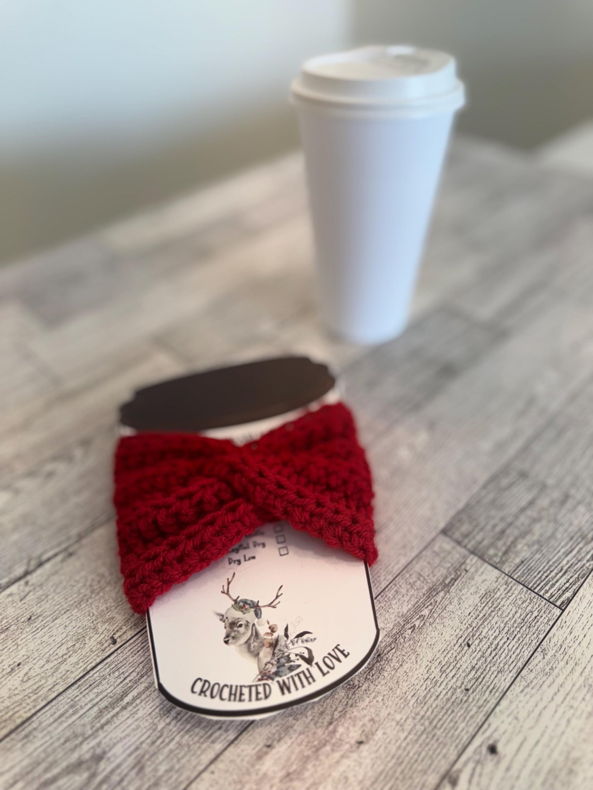 Handmade Crochet Coffee Cup Cozy – Reusable, Eco-Friendly Gift for Coffee Lovers in Crimson Red Color