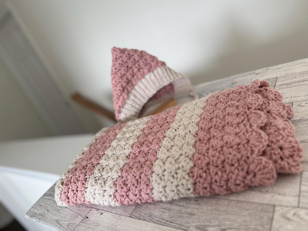 Gift Set Baby Shower Handmade Crochet Pixie Hat and Crib Size Blanket Newborn Keepsake Neutral Crochet Baby Set