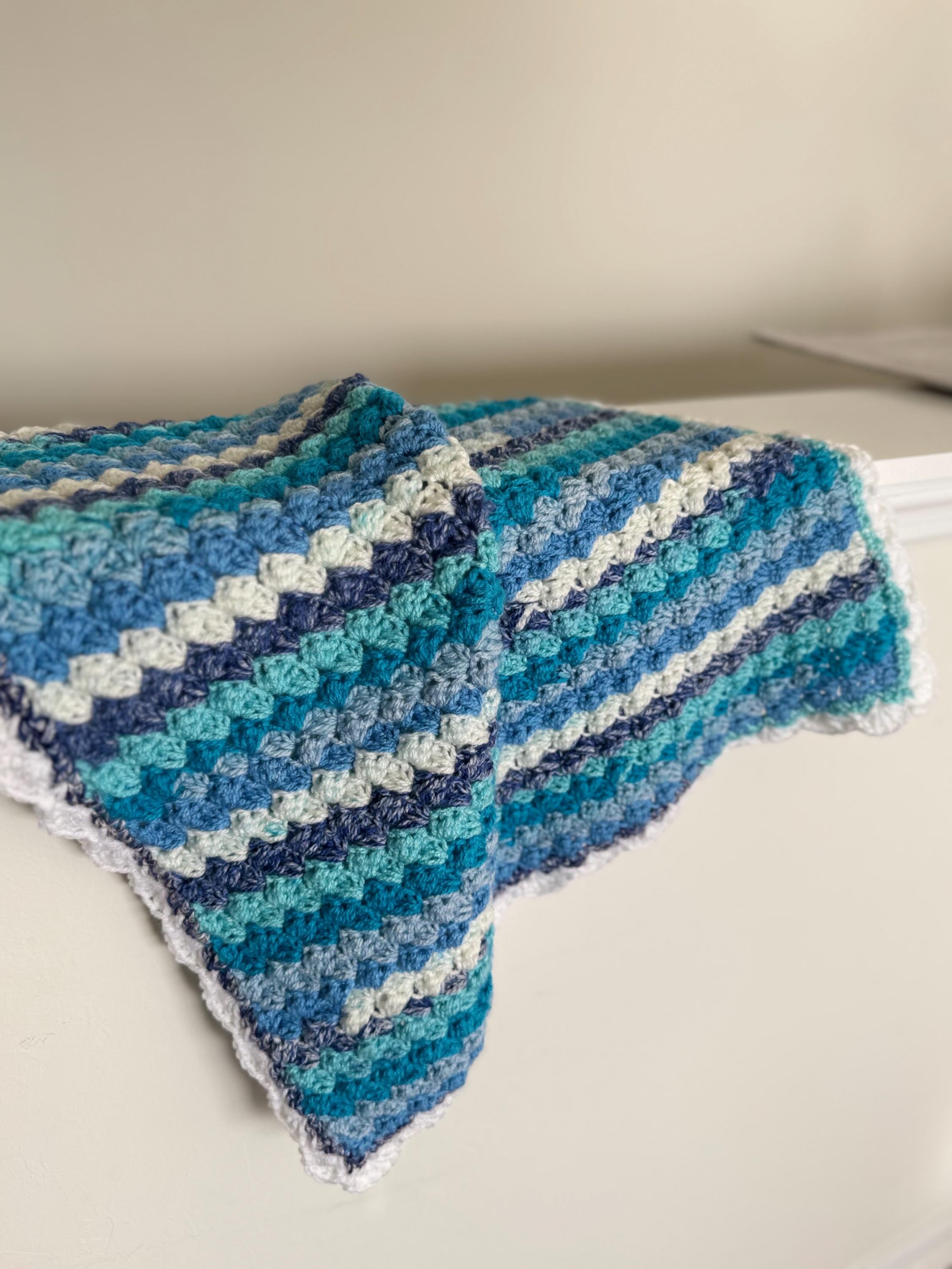 Gift Set for newborn Handmade Crochet Beanie Hat and Car Seat Size Blanket 29”x21”