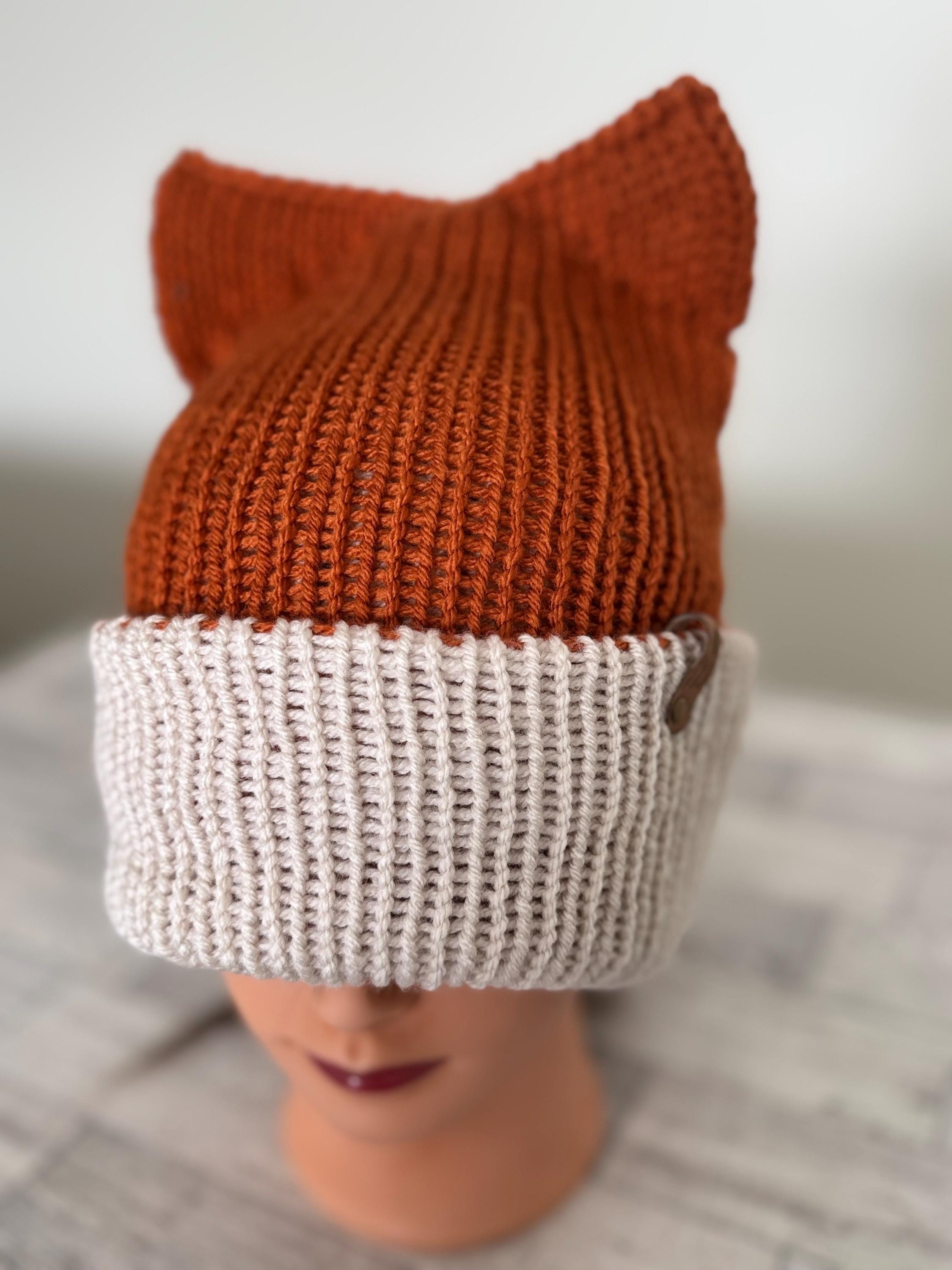 Fox Ears knitted beanie hat Adult Size Winter Hat Soft Knitted double layer