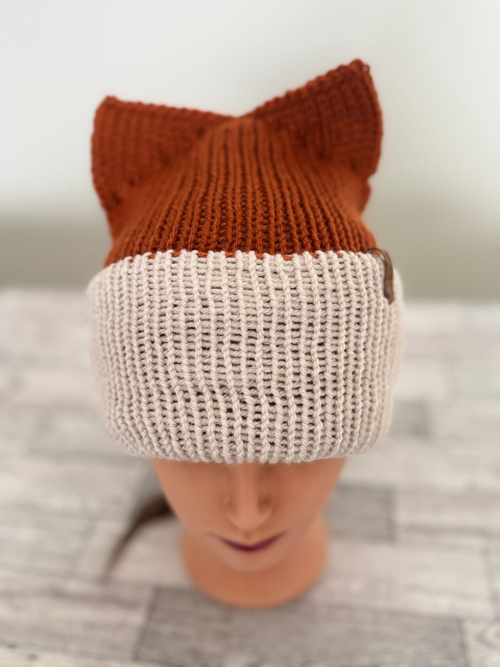 Fox Ears knitted beanie hat Adult Size Winter Hat Soft Knitted double layer