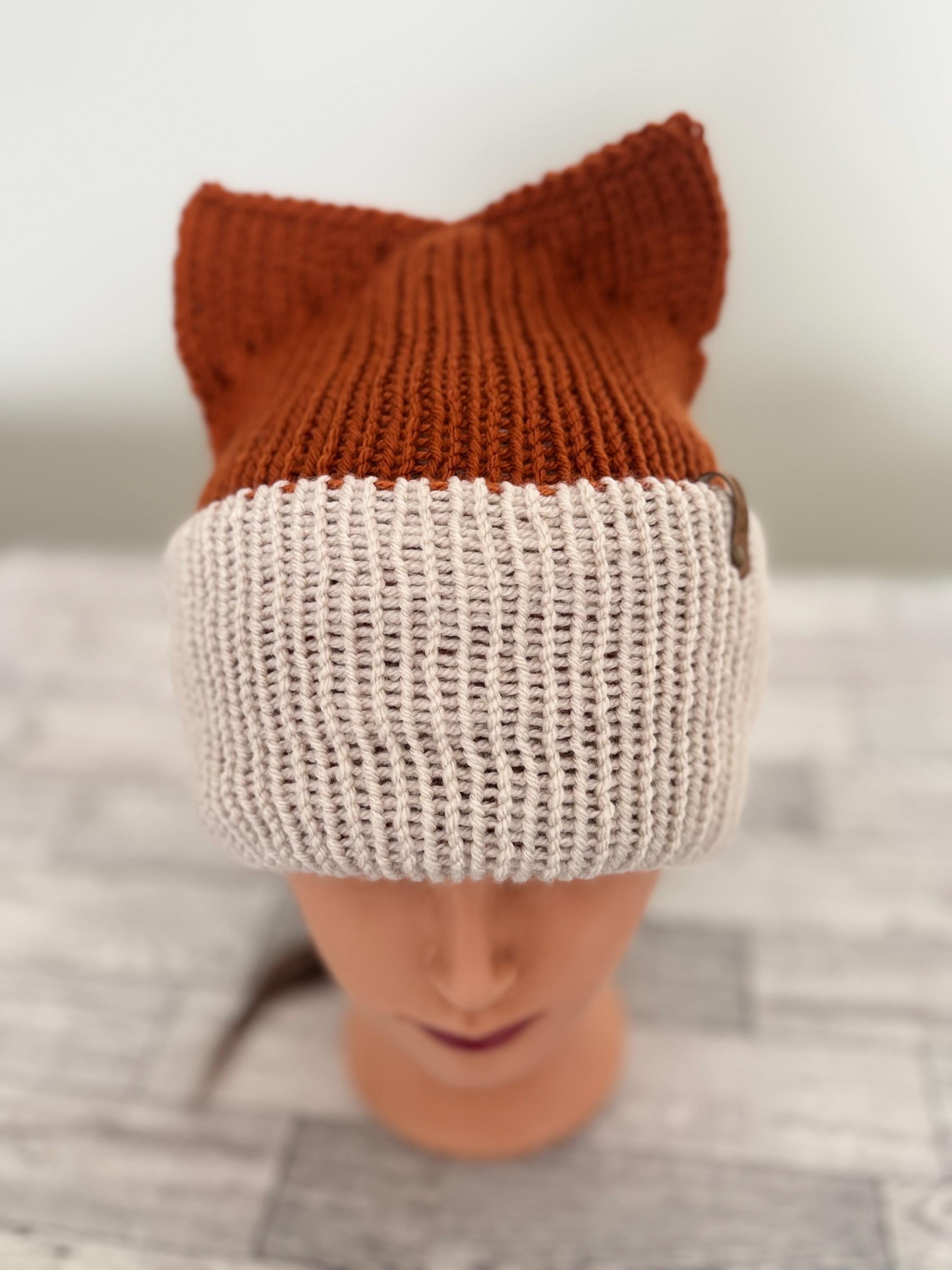 Fox Ears knitted beanie hat Adult Size Winter Hat Soft Knitted double layer