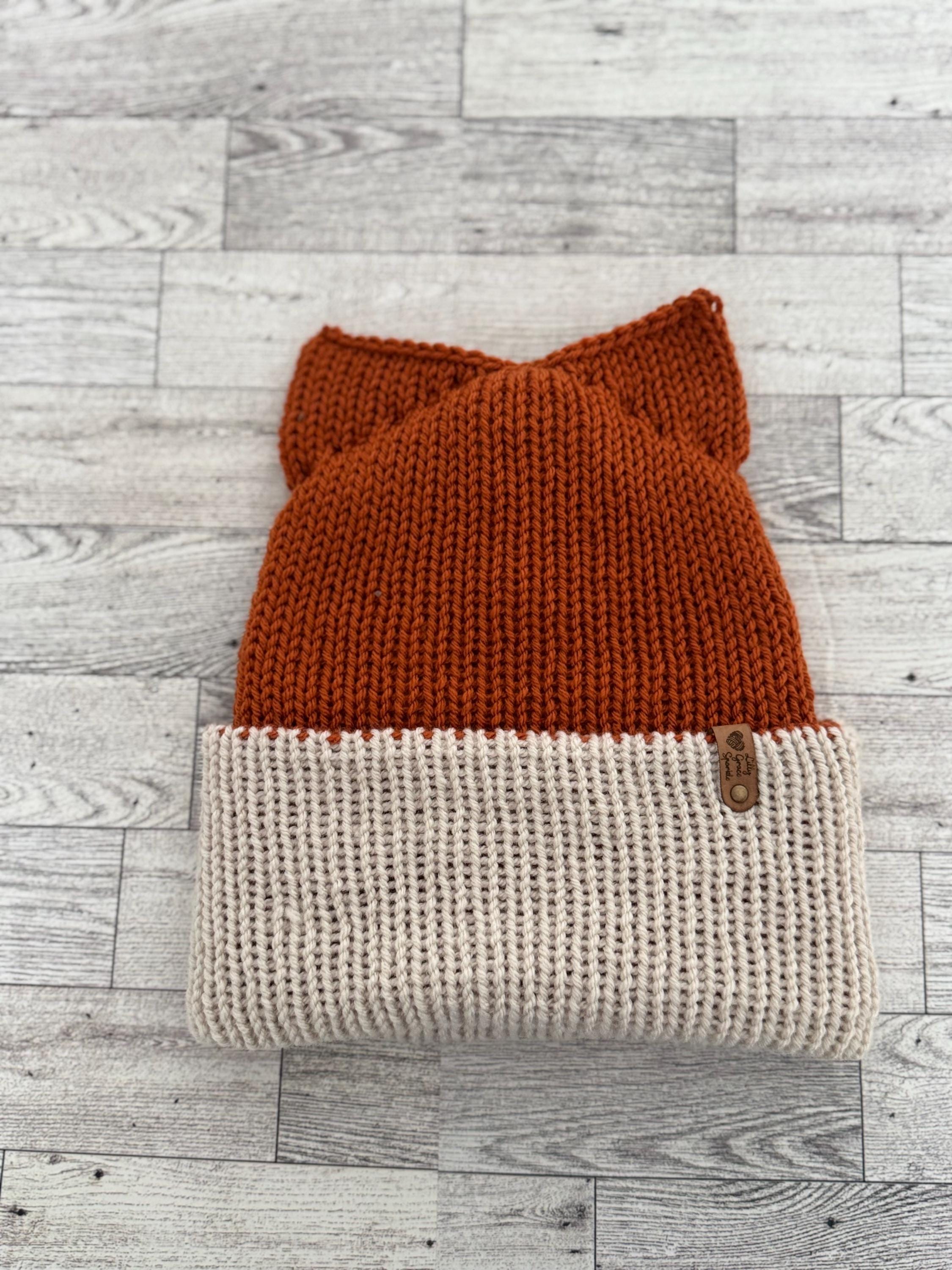 Fox Ears knitted beanie hat Adult Size Winter Hat Soft Knitted double layer