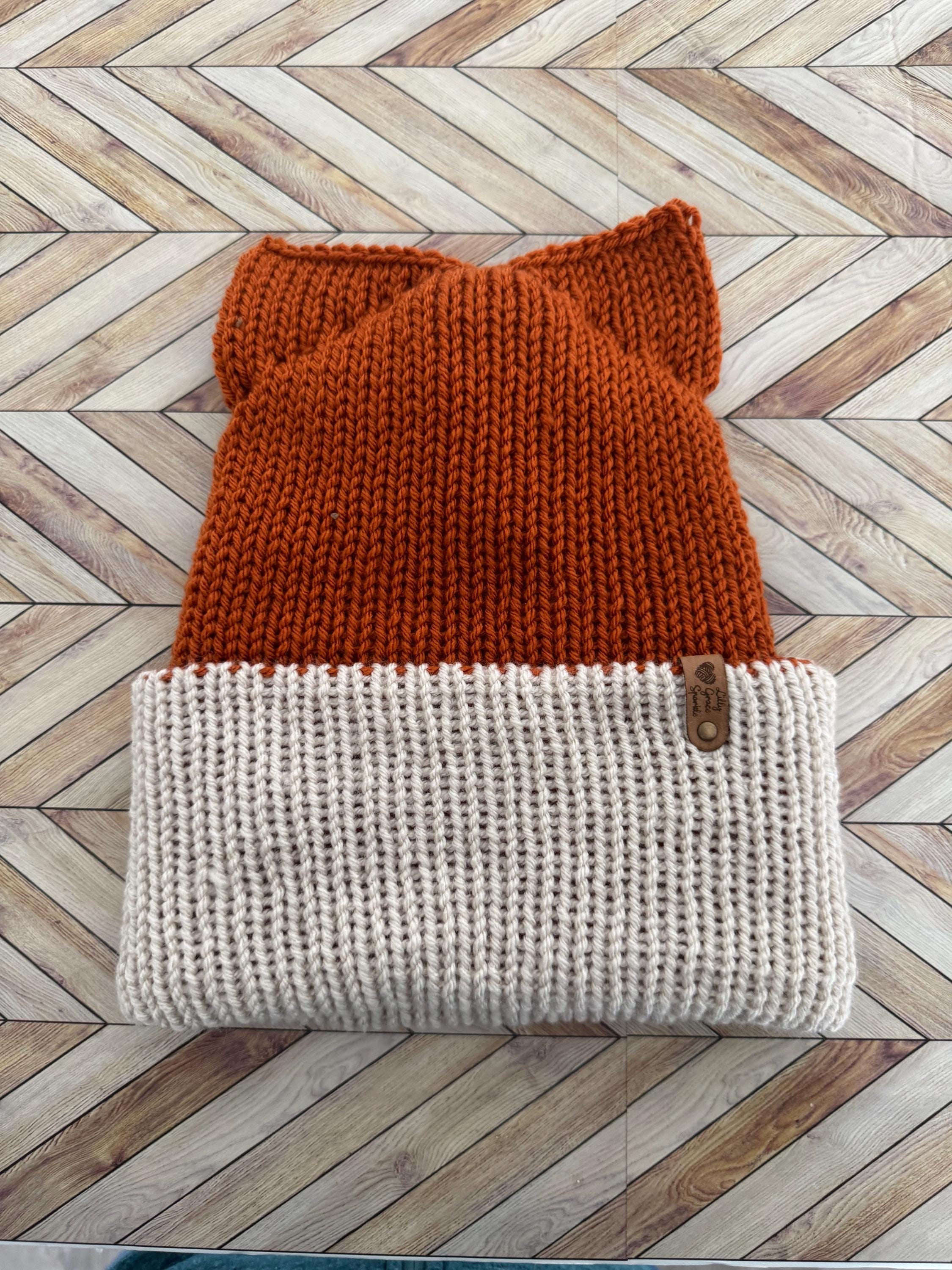 Fox Ears knitted beanie hat Adult Size Winter Hat Soft Knitted double layer